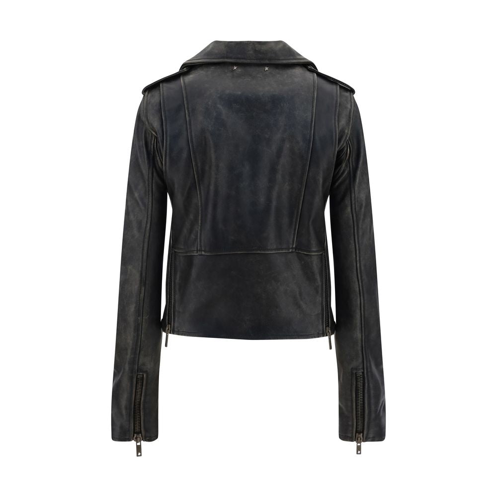 Golden Goose Black Calf Leather Bos Taurus Biker Jacket | Regal Royce