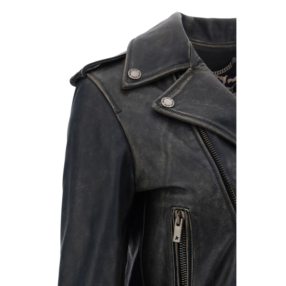 Golden Goose Black Calf Leather Bos Taurus Biker Jacket | Regal Royce