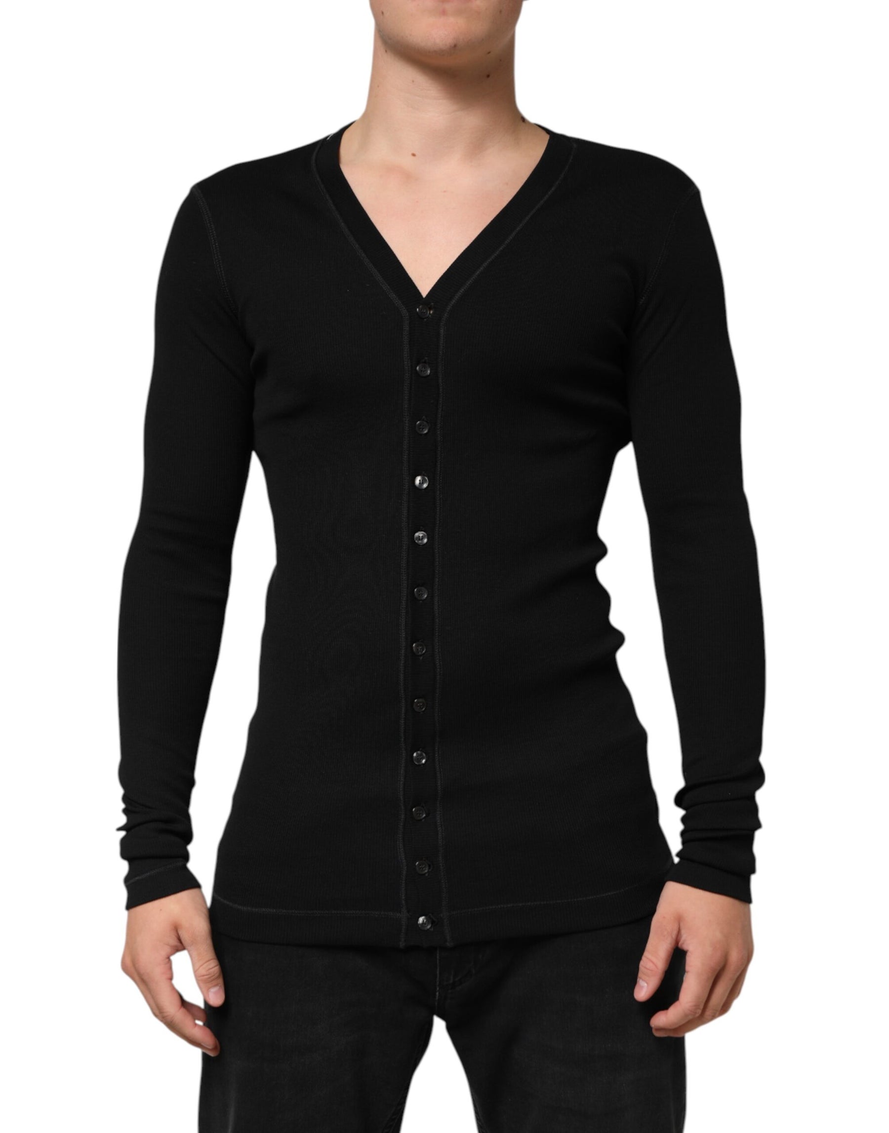 Dolce & Gabbana Black Cotton Button Up Men Cardigan Sweater | Regal Royce