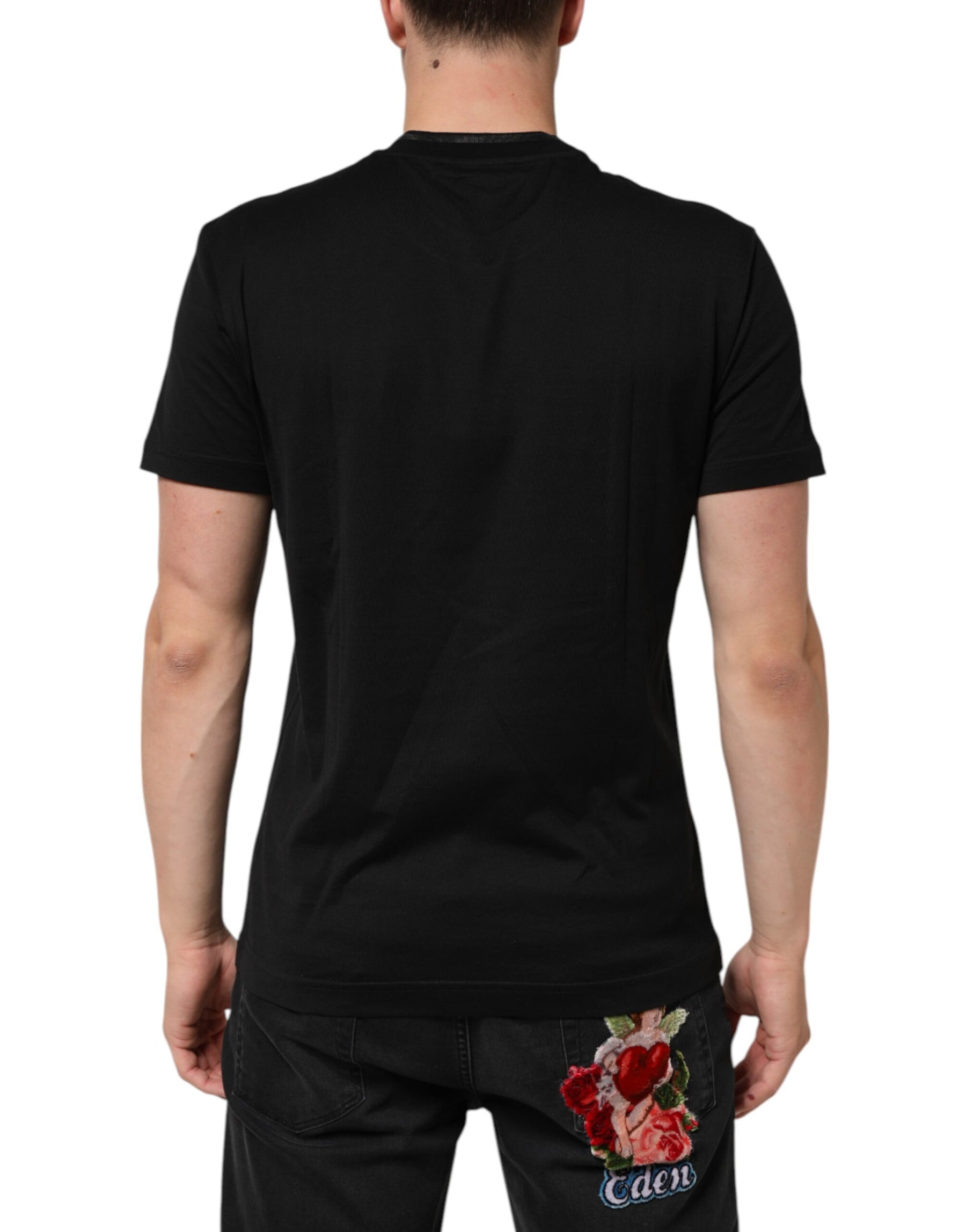 Dolce & Gabbana Black Cotton Embroidered DG Logo Pocket T-shirt | Regal Royce