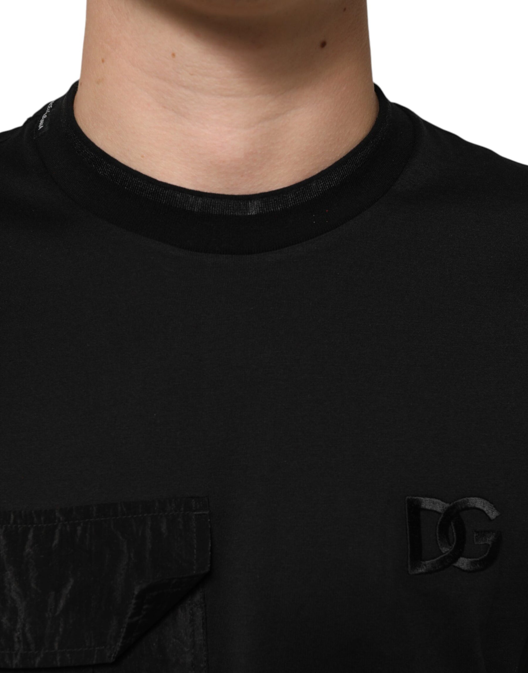 Dolce & Gabbana Black Cotton Embroidered DG Logo Pocket T-shirt | Regal Royce