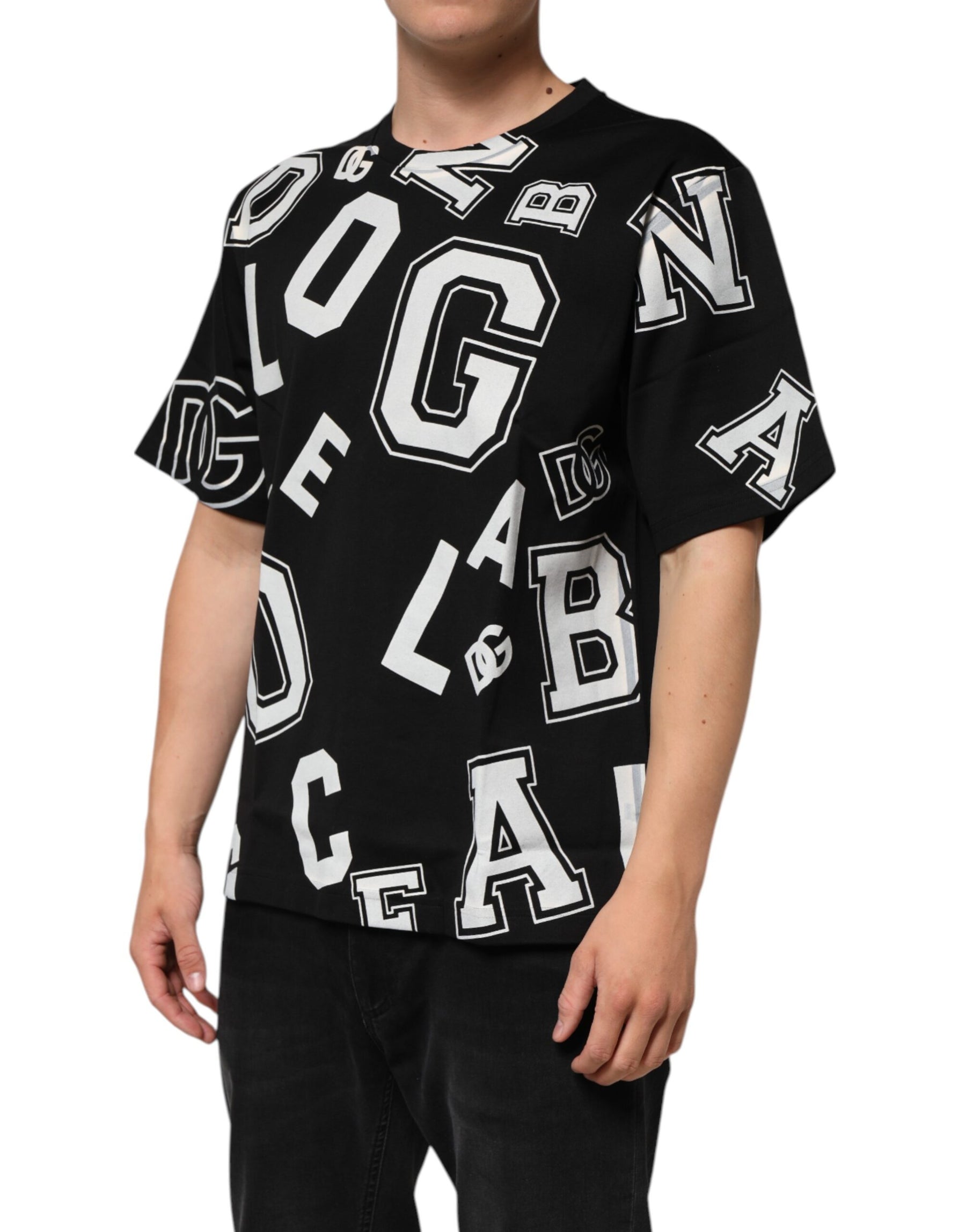 Dolce & Gabbana Black Cotton Letter Print Short Sleeve T-shirt | Regal Royce