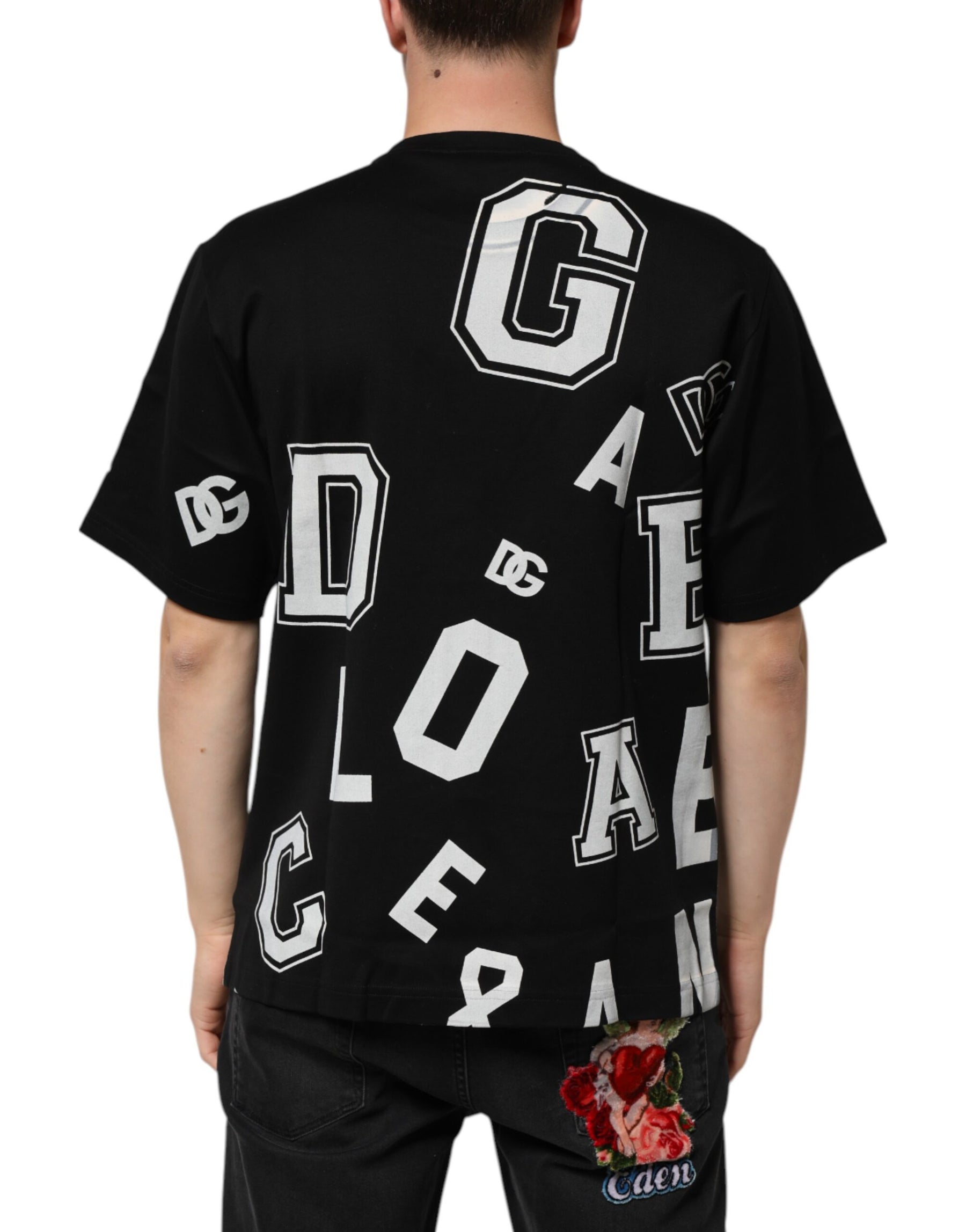 Dolce & Gabbana Black Cotton Letter Print Short Sleeve T-shirt | Regal Royce