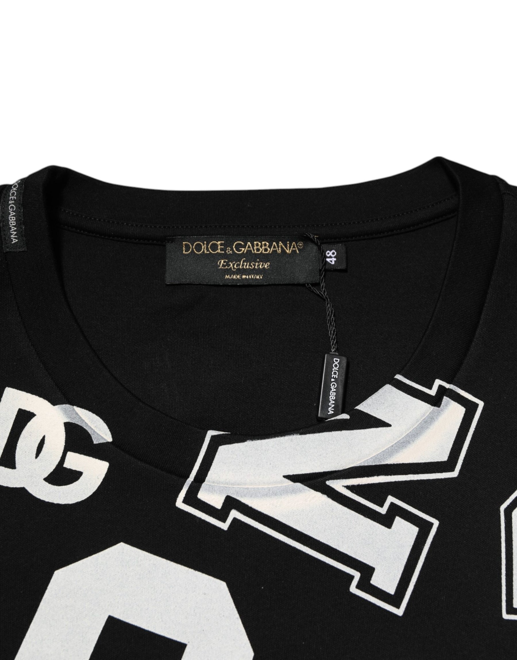 Dolce & Gabbana Black Cotton Letter Print Short Sleeve T-shirt | Regal Royce