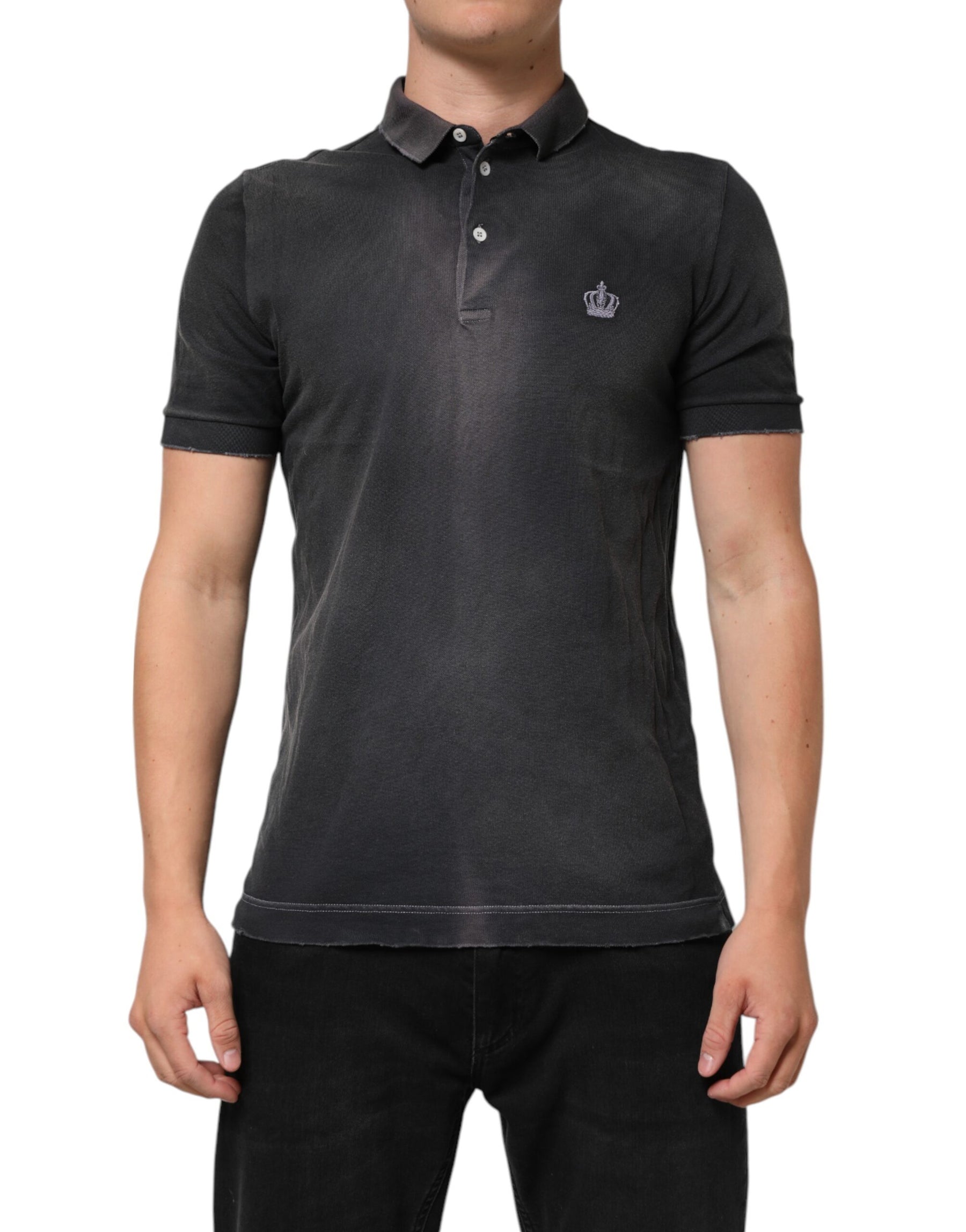 Dolce & Gabbana Gray Cotton Crown Collared Men Polo T-shirt | Regal Royce