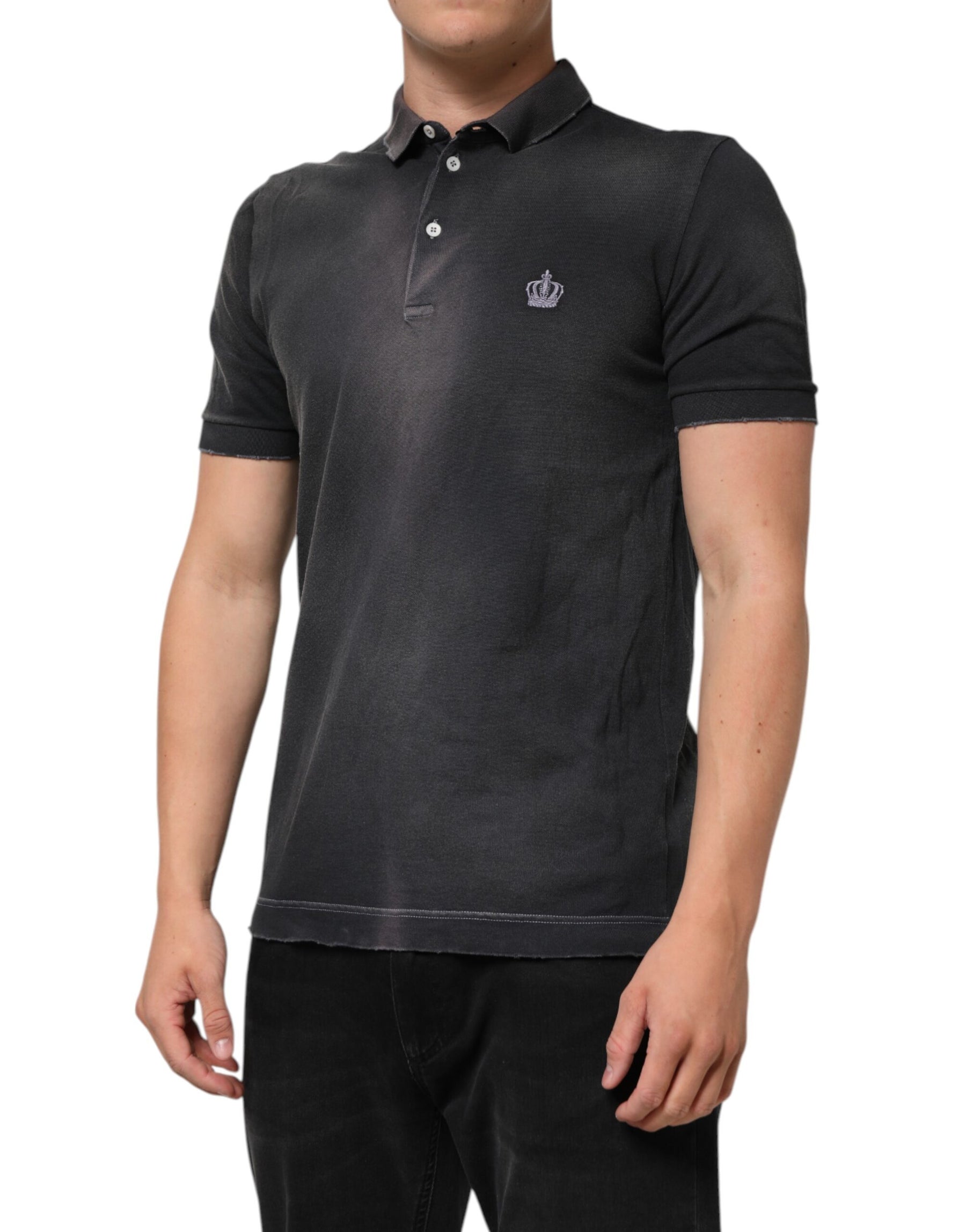 Dolce & Gabbana Gray Cotton Crown Collared Men Polo T-shirt | Regal Royce