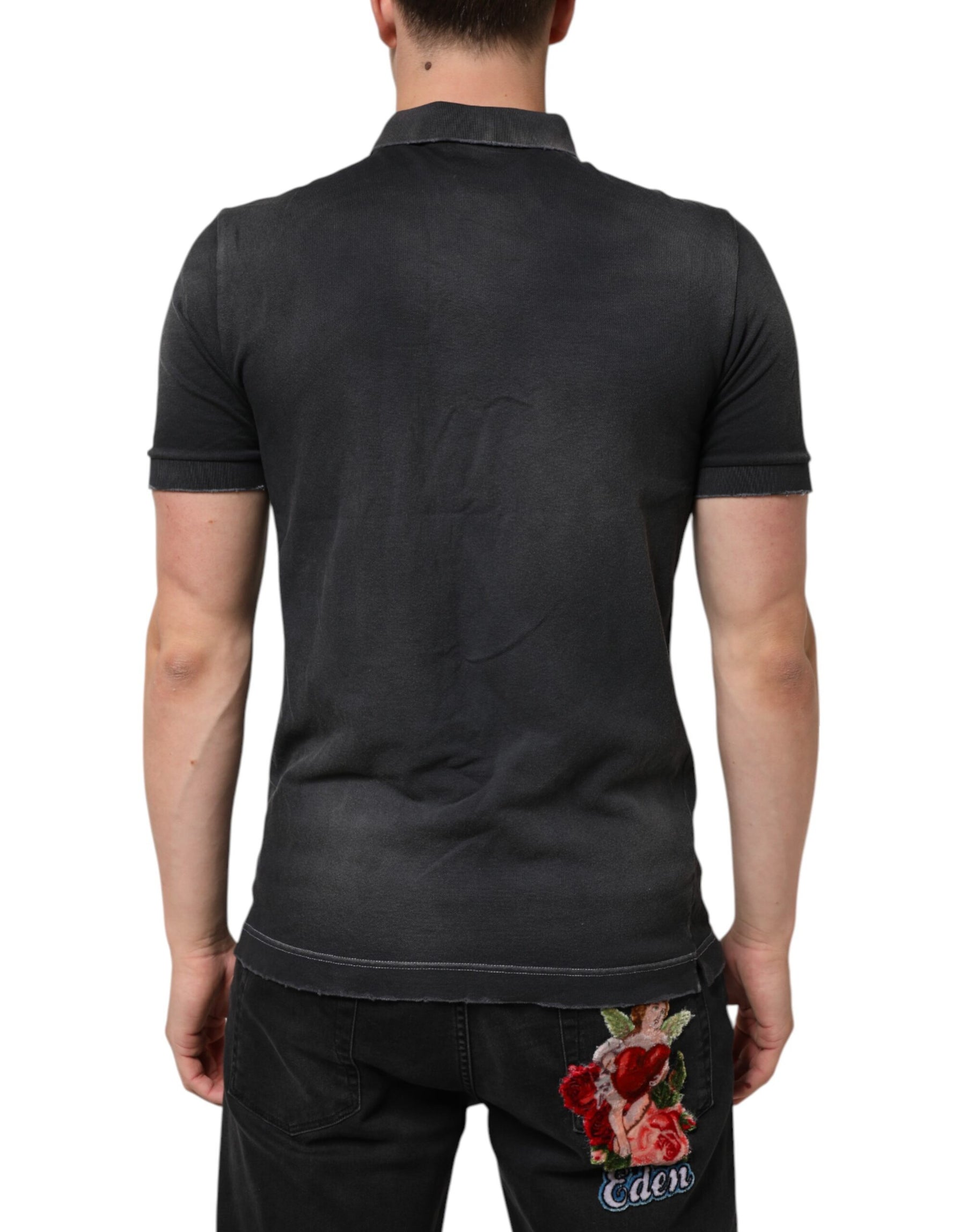Dolce & Gabbana Gray Cotton Crown Collared Men Polo T-shirt | Regal Royce