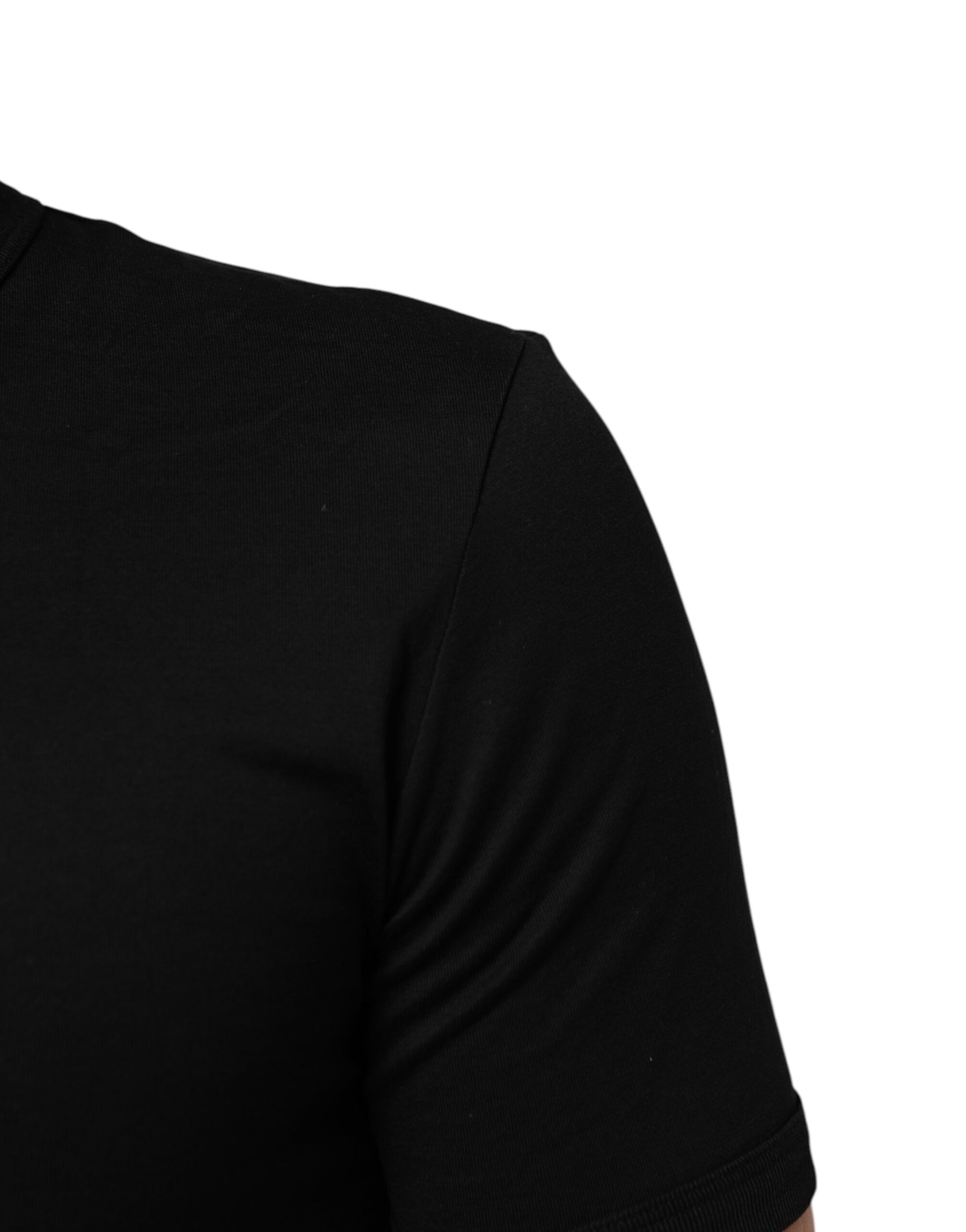 Dolce & Gabbana Black Cotton Plain V-Neck Men Shirt T-shirt | Regal Royce
