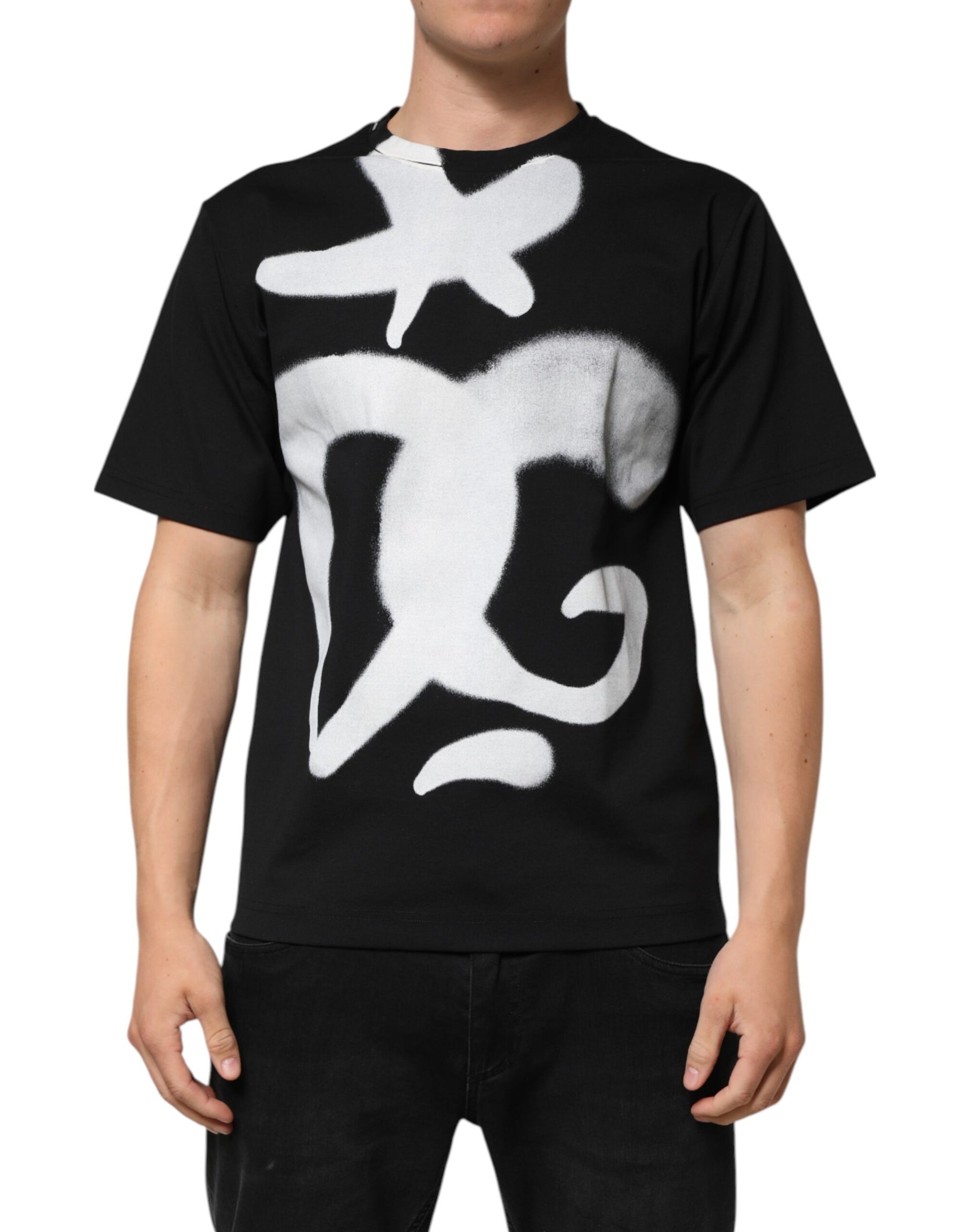 Dolce & Gabbana Black Cotton DG Logo Graffiti Short Sleeve T-shirt | Regal Royce