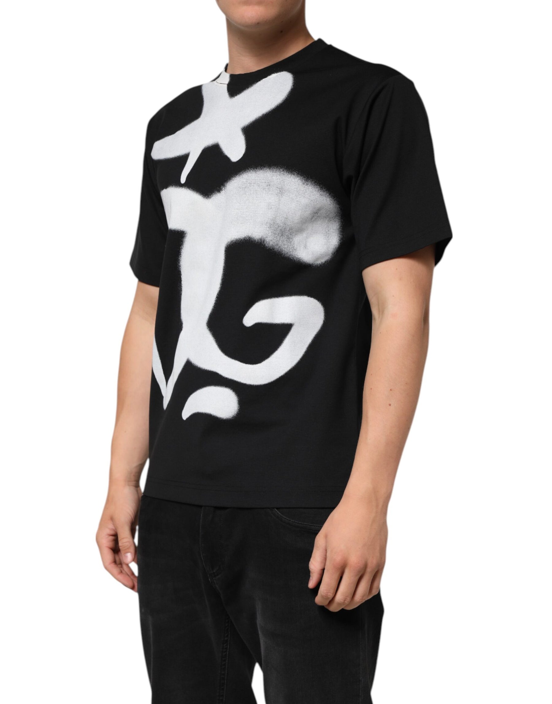 Dolce & Gabbana Black Cotton DG Logo Graffiti Short Sleeve T-shirt | Regal Royce