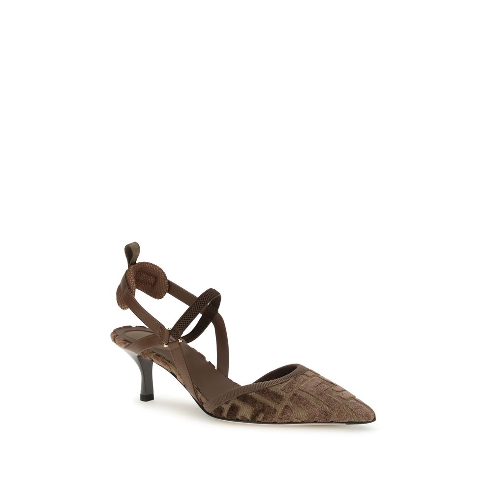 Fendi Brown Fabric Mid Heel Pumps | Regal Royce
