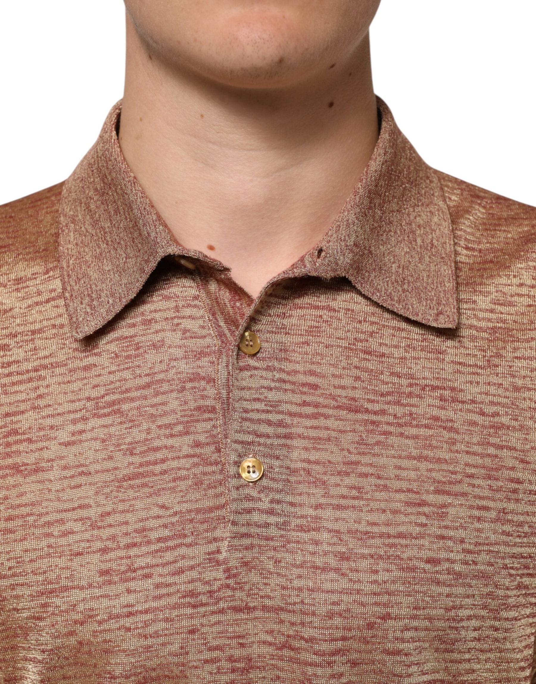 Dolce & Gabbana Brown Silk Textured Short Sleeve Polo T-shirt | Regal Royce