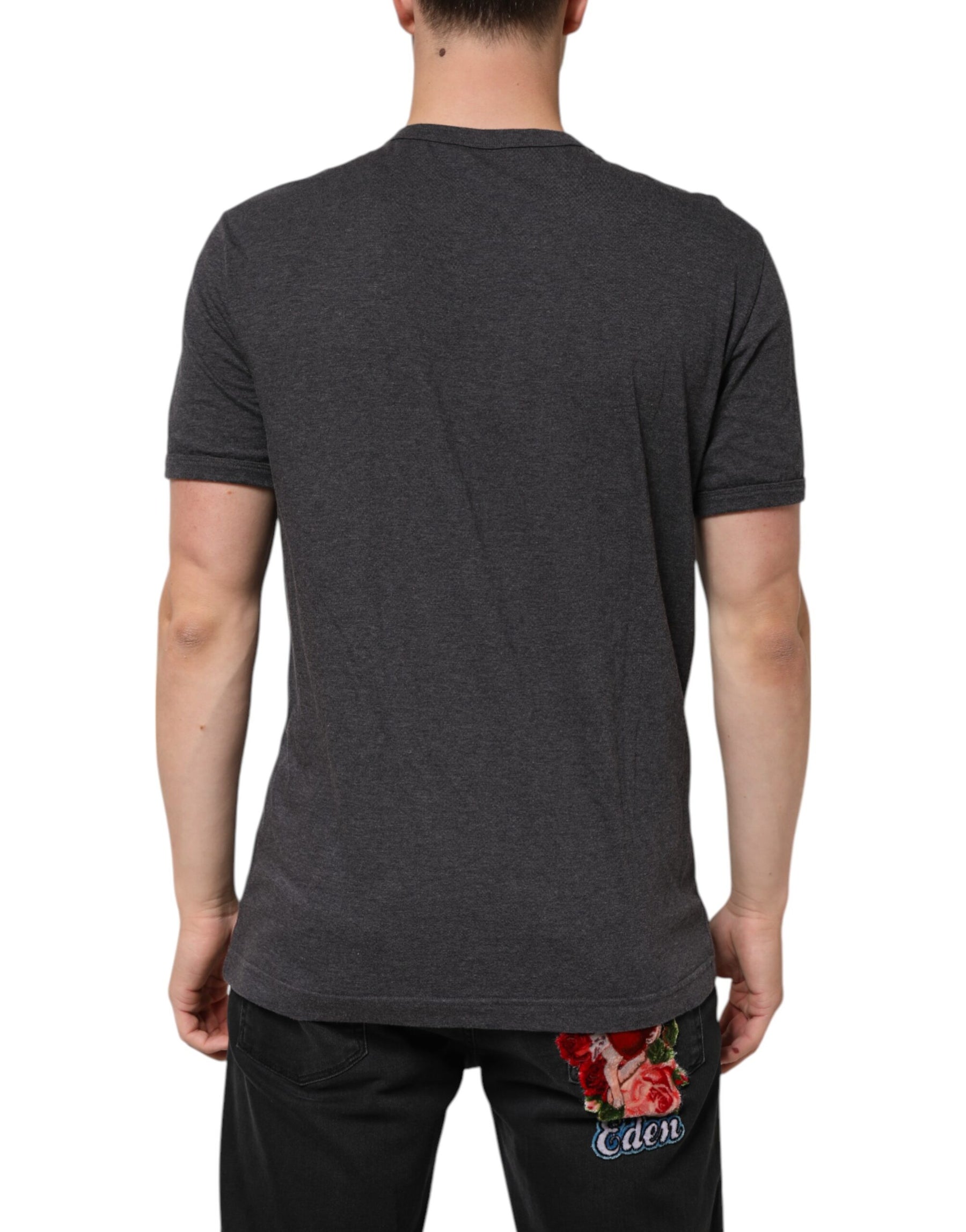 Dolce & Gabbana Black Charcoal DG Logo V-Neck Men T-shirt | Regal Royce