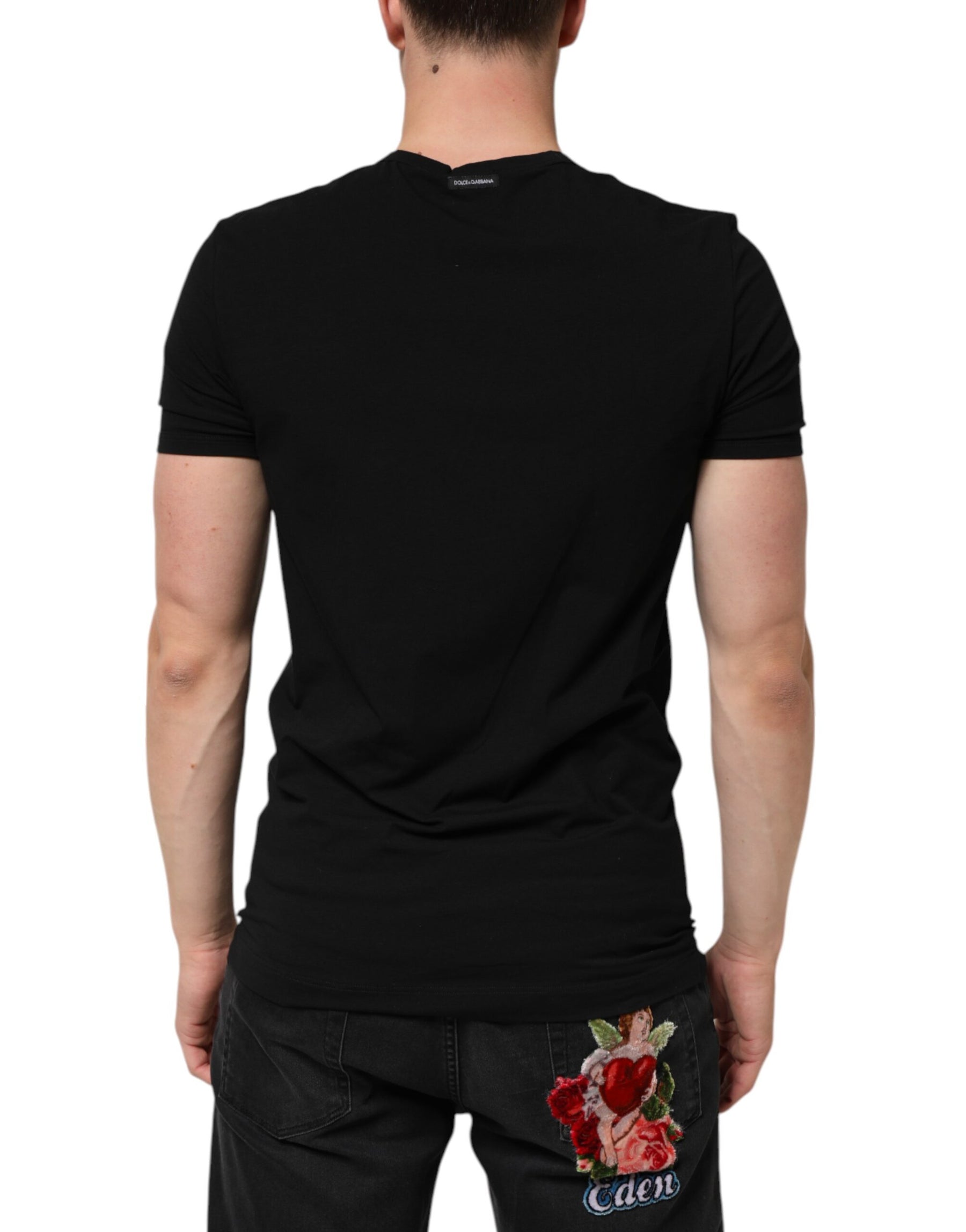 Dolce & Gabbana Black Cotton Slim Fit Men V-Neck Shirt T-shirt | Regal Royce