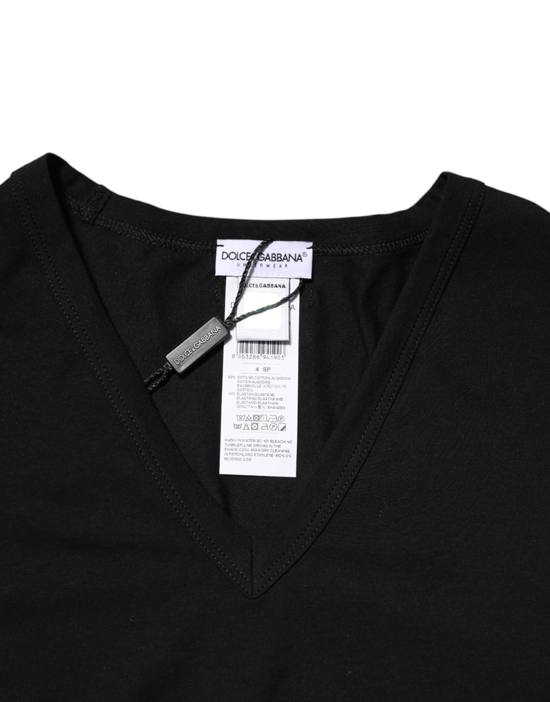 Dolce & Gabbana Black Cotton Slim Fit Men V-Neck Shirt T-shirt | Regal Royce