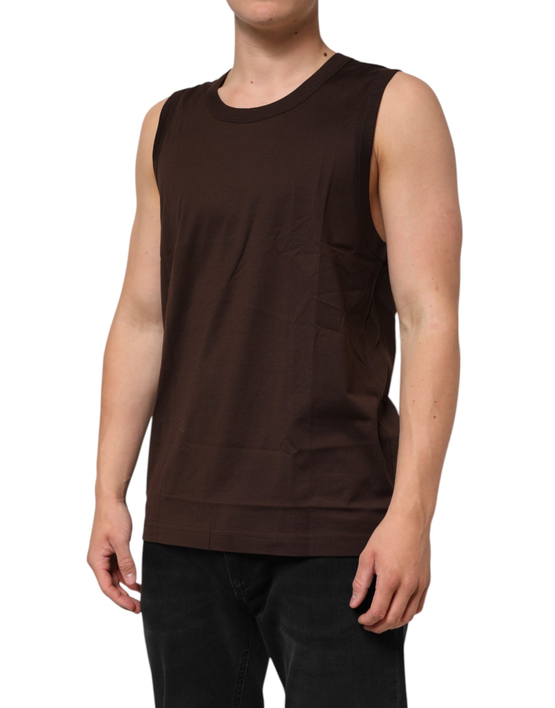 Dolce & Gabbana Brown Cotton Sleeveless Underwear Men Tank Top | Regal Royce