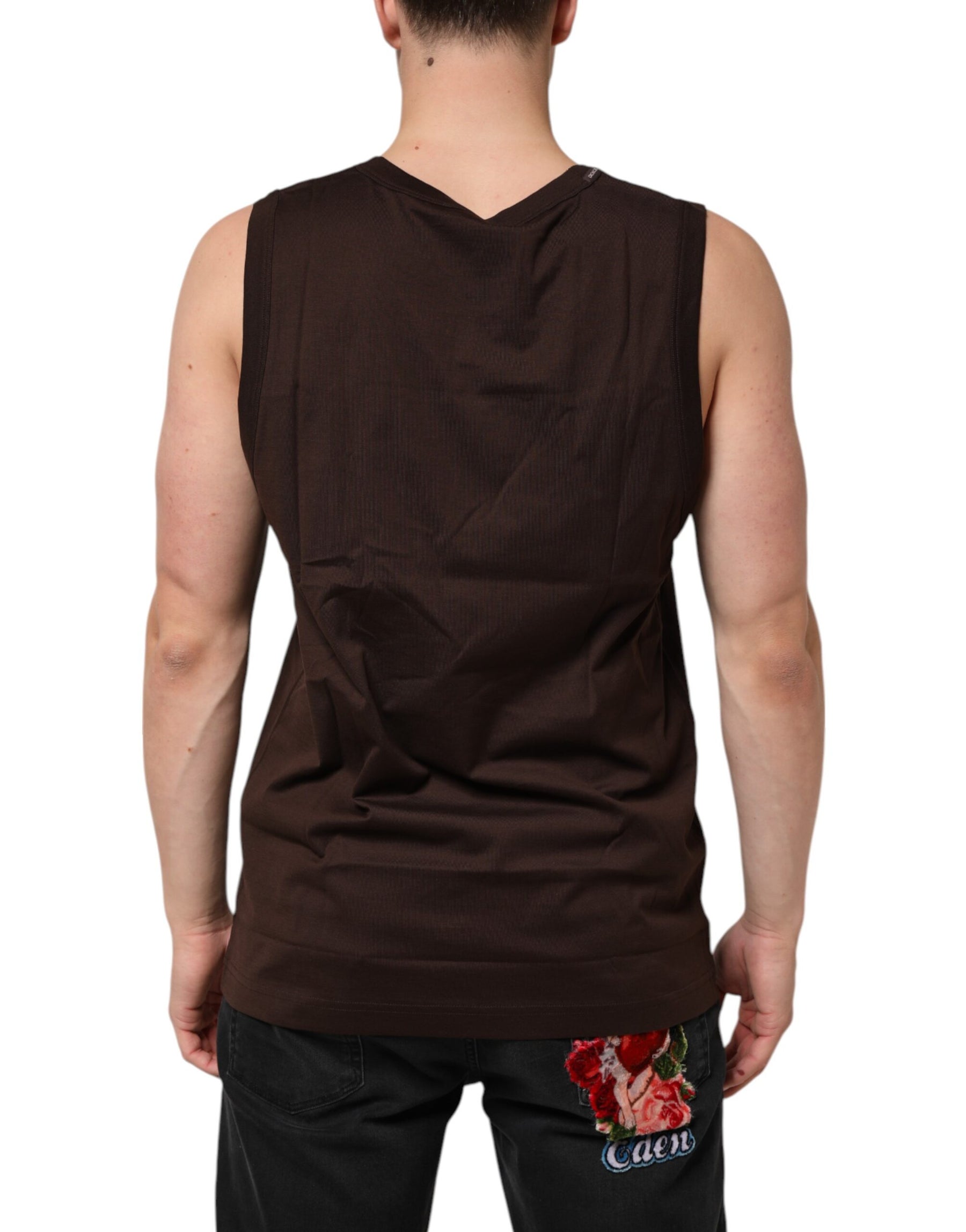 Dolce & Gabbana Brown Cotton Sleeveless Underwear Men Tank Top | Regal Royce