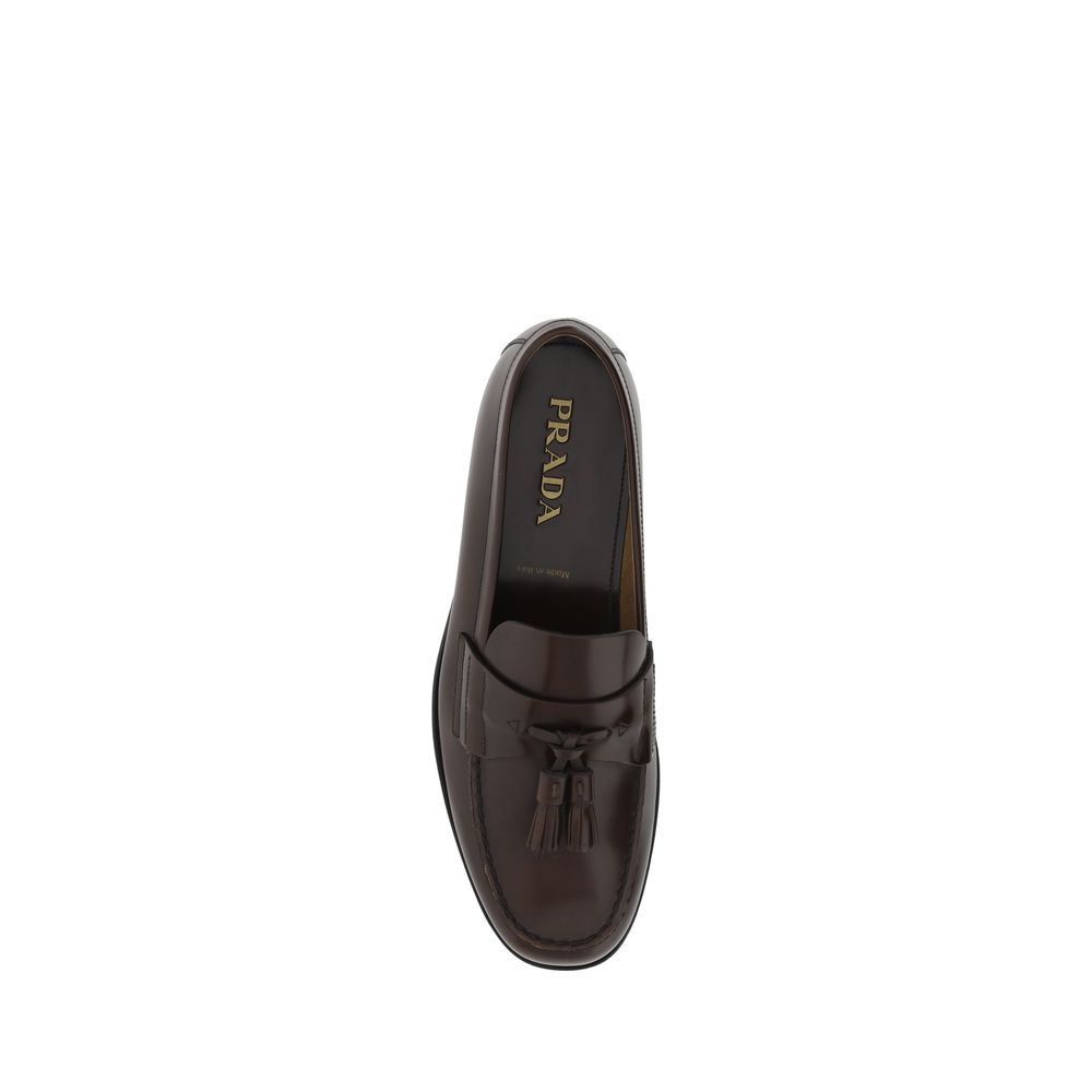 Prada Brown Calf Leather Bos Taurus Slip-On Loafers | Regal Royce