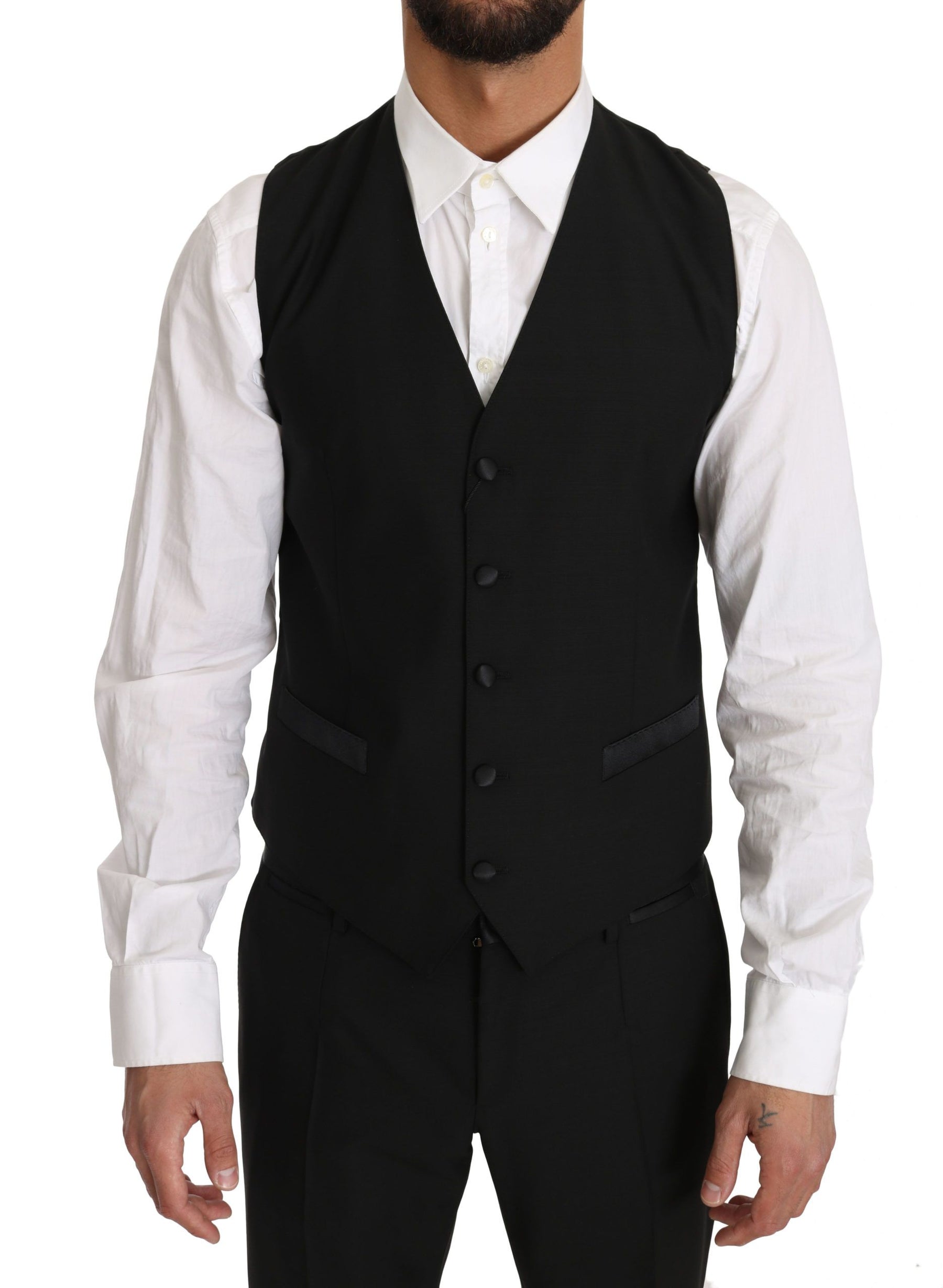 Dolce & Gabbana Black Wool Dress Waistcoat Gillet Vest | Regal Royce