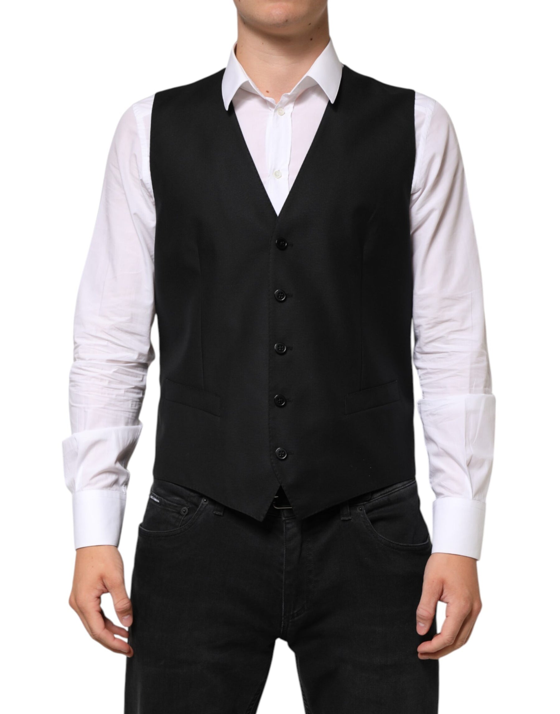 Dolce & Gabbana Black Wool Dress Formal Men Waistcoat Vest | Regal Royce