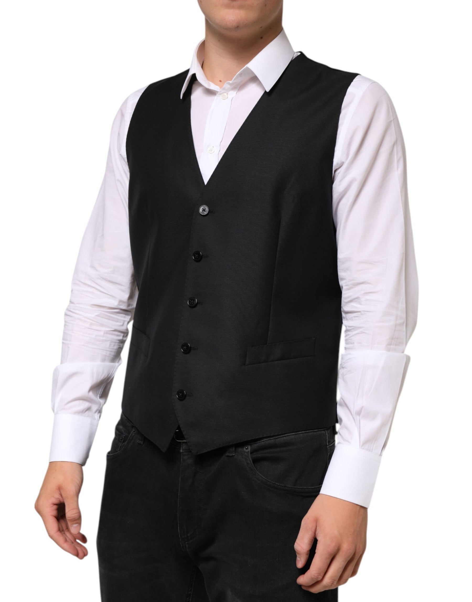 Dolce & Gabbana Black Wool Dress Formal Men Waistcoat Vest | Regal Royce