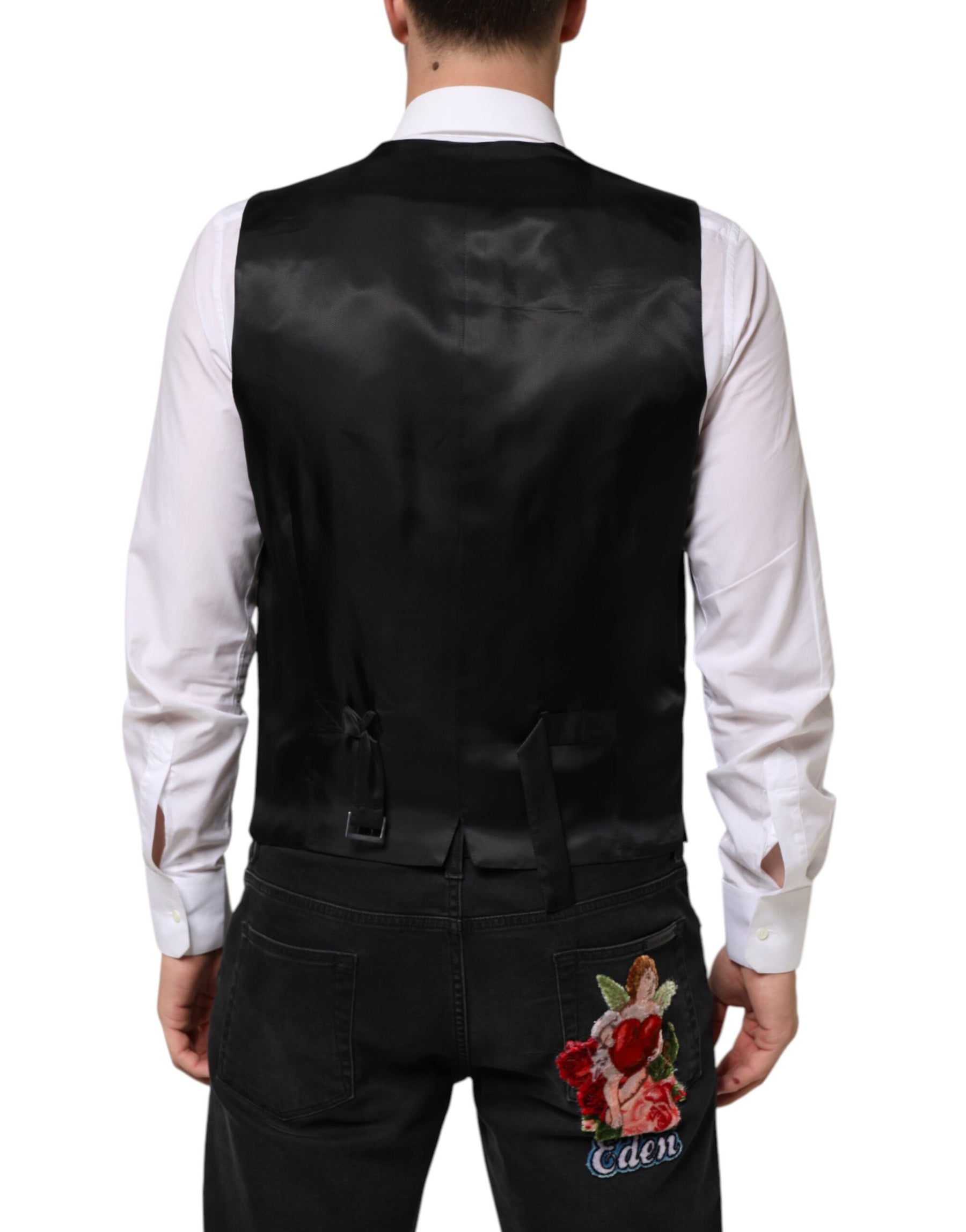 Dolce & Gabbana Black Wool Dress Formal Men Waistcoat Vest | Regal Royce