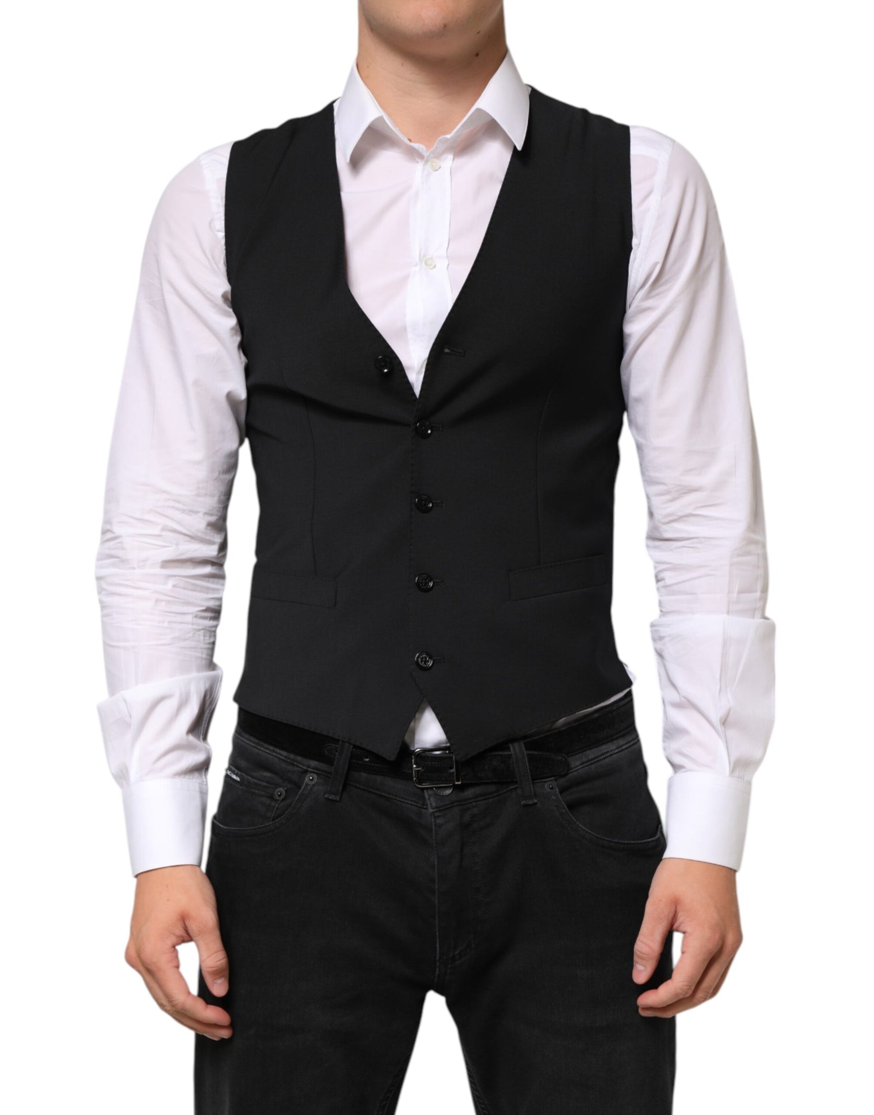 Dolce & Gabbana Black Wool Dress Formal Men Waistcoat Vest | Regal Royce