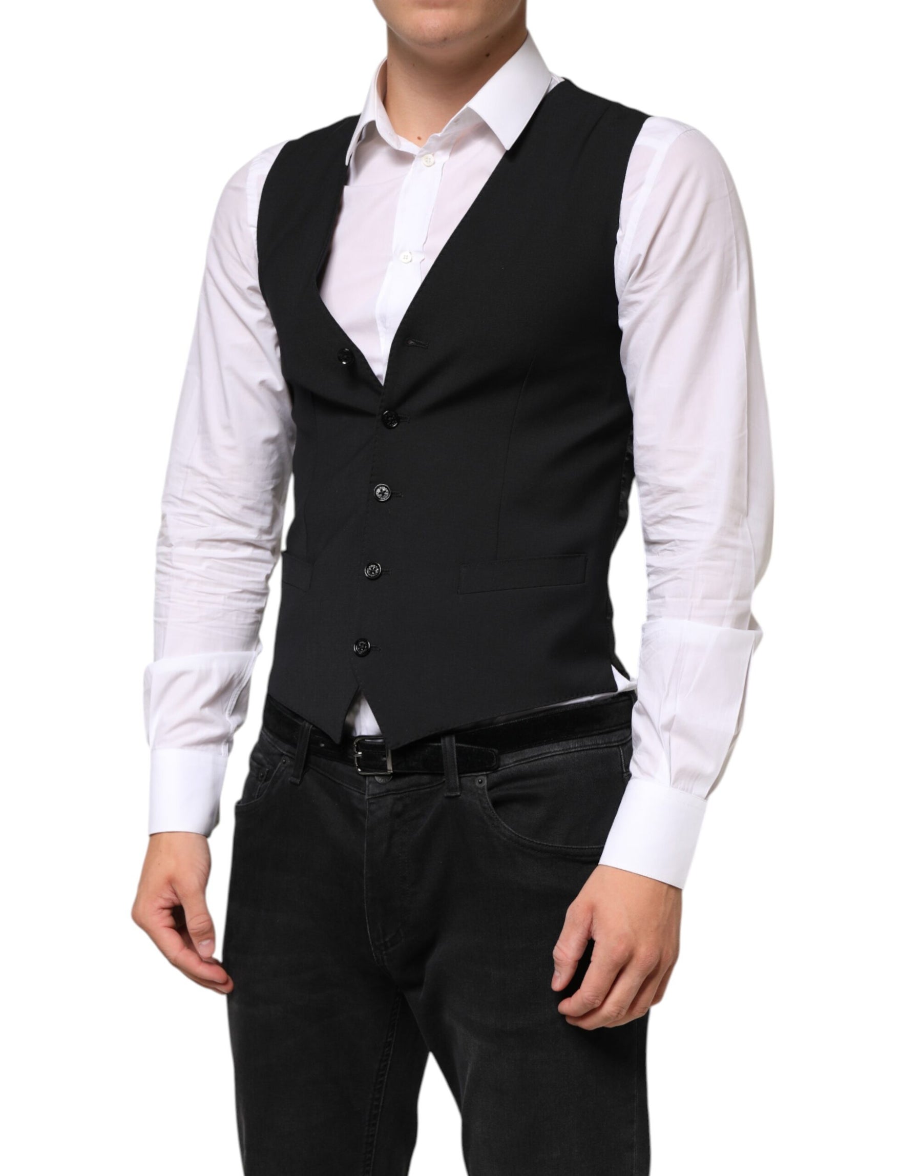 Dolce & Gabbana Black Wool Dress Formal Men Waistcoat Vest | Regal Royce