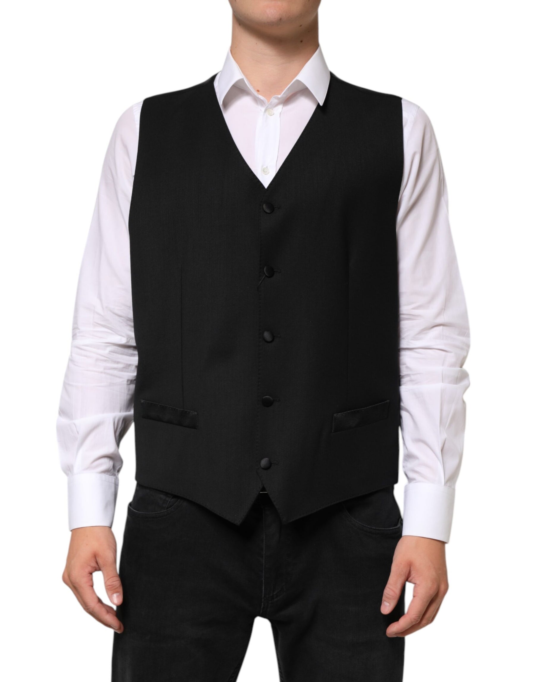 Dolce & Gabbana Black Wool Dress Formal Men Waistcoat Vest | Regal Royce