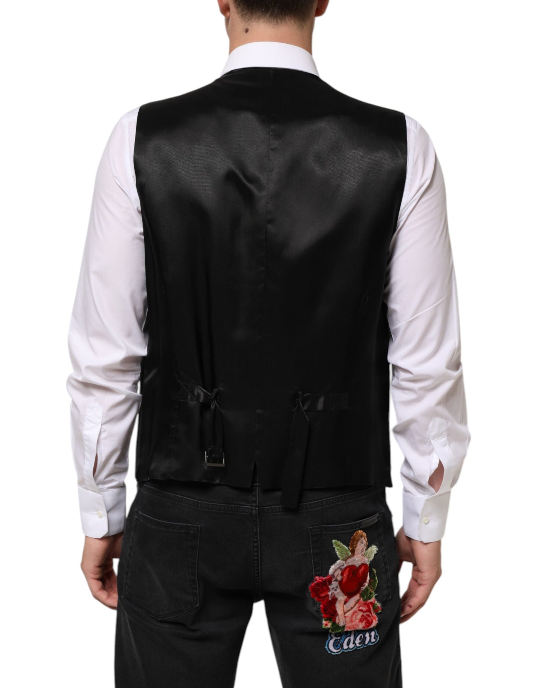 Dolce & Gabbana Black Wool Dress Formal Men Waistcoat Vest | Regal Royce