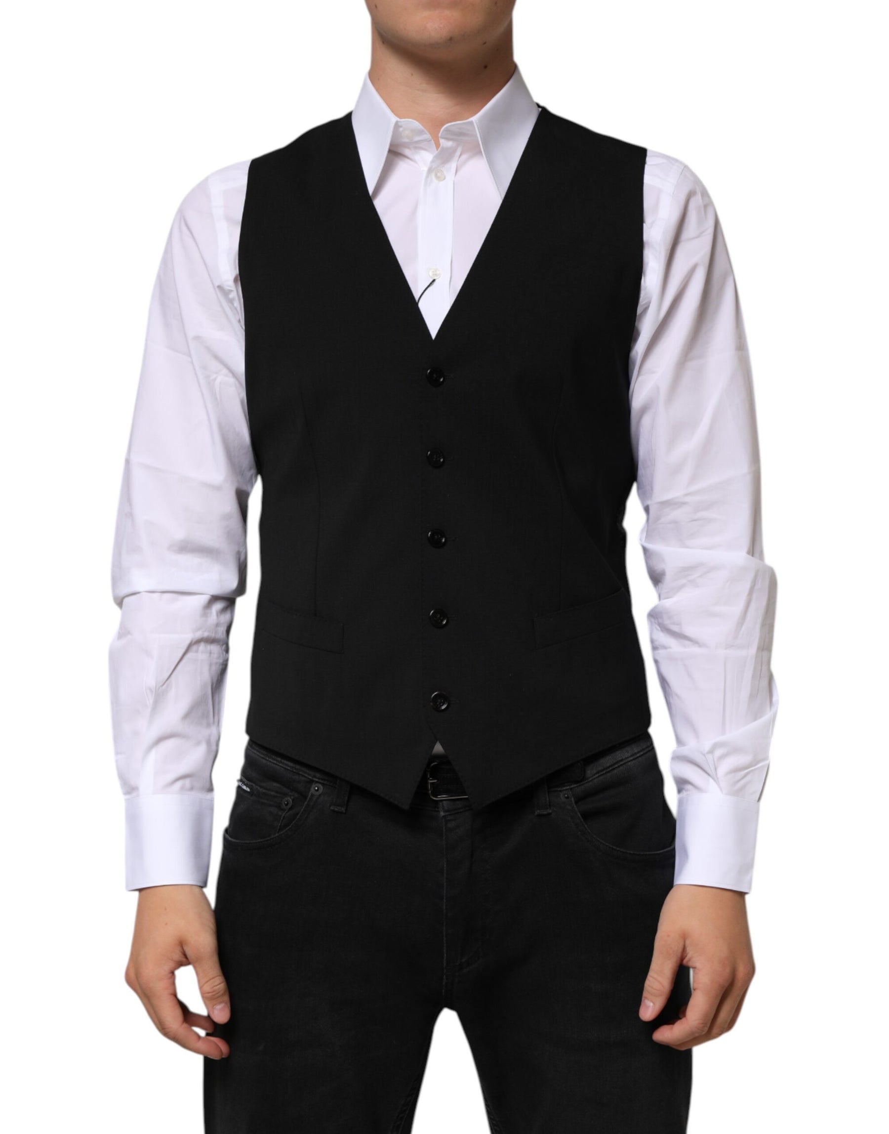 Dolce & Gabbana Black Wool Dress Formal Men Waistcoat Vest | Regal Royce