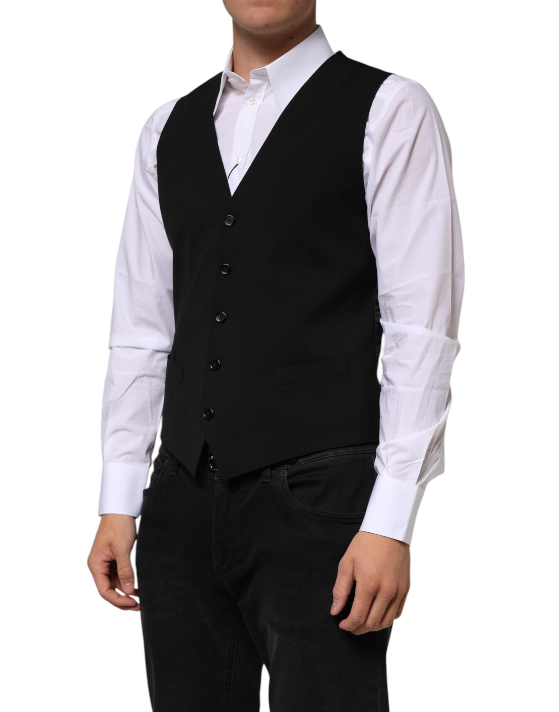 Dolce & Gabbana Black Wool Dress Formal Men Waistcoat Vest | Regal Royce