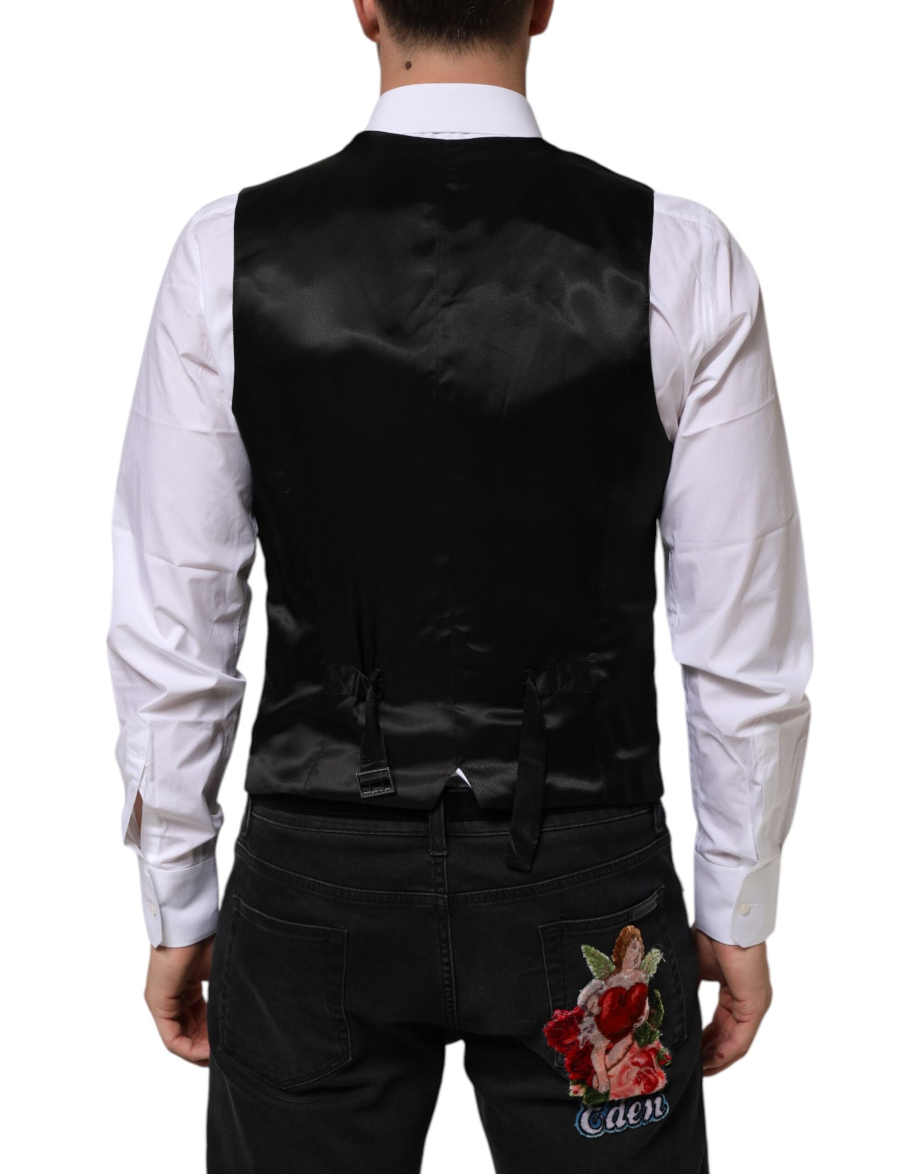 Dolce & Gabbana Black Wool Dress Formal Men Waistcoat Vest | Regal Royce
