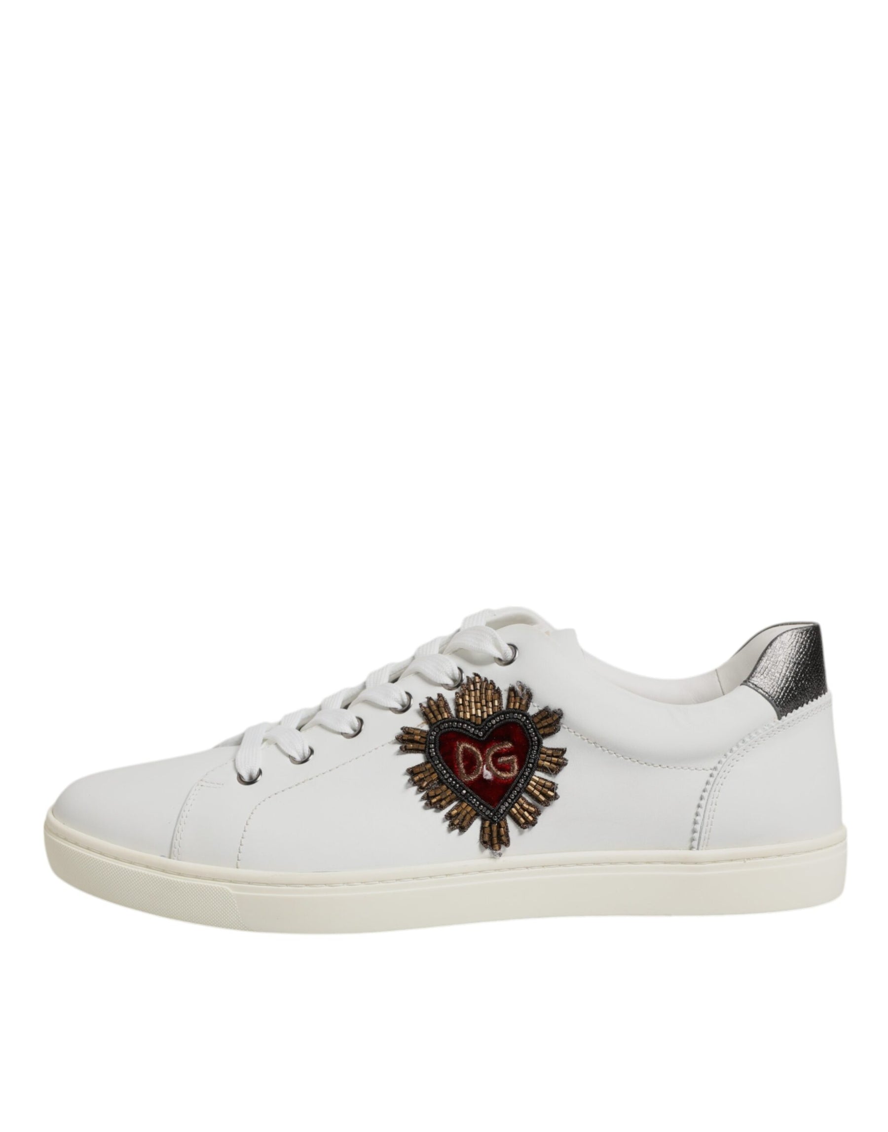 Dolce & Gabbana White Silver Sacred Heart Men Sneakers Shoes | Regal Royce