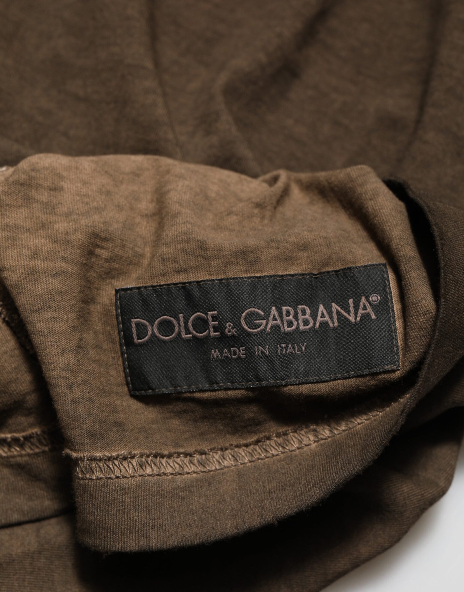 Dolce & Gabbana Dark Brown Cotton Tattered Logo Men T-shirt | Regal Royce