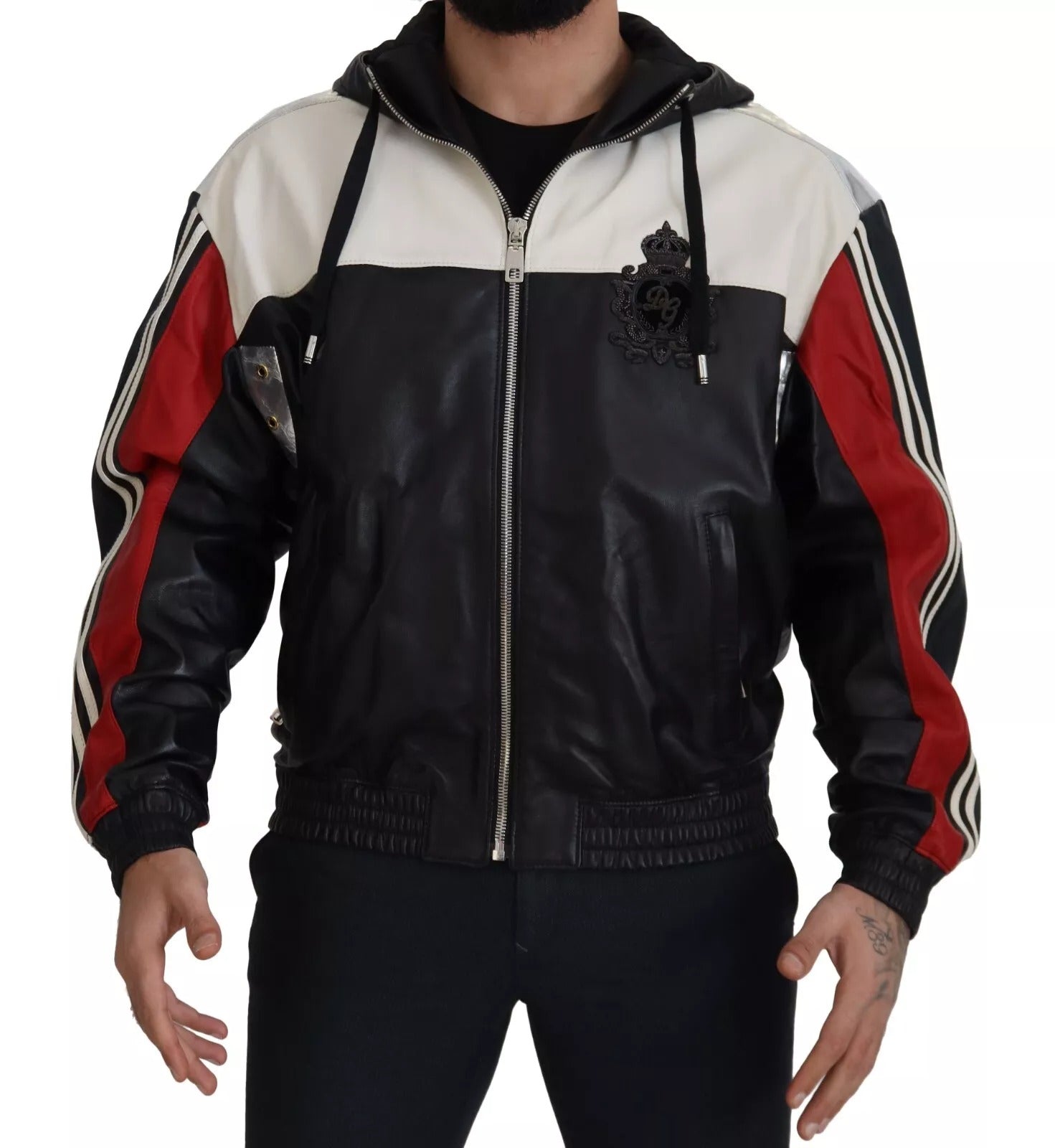 Dolce & Gabbana Black Leather Hooded Blouson Jacket | Regal Royce