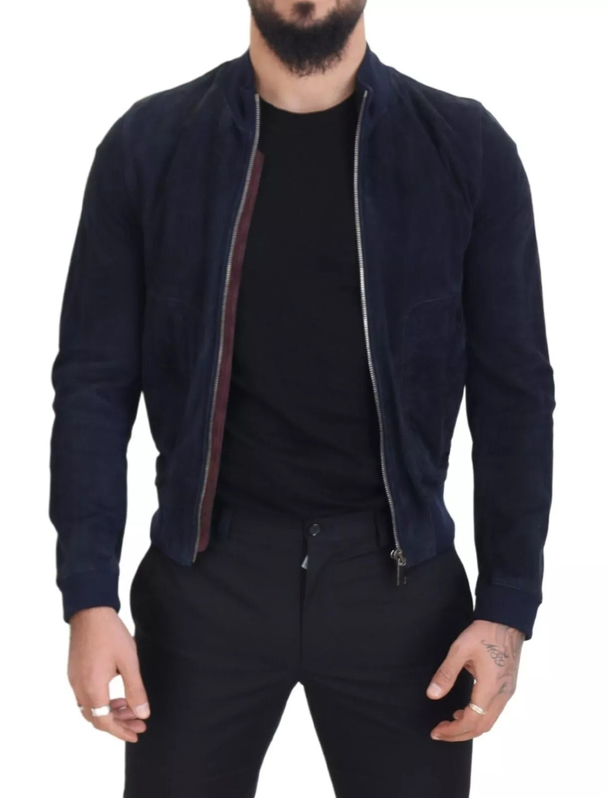 Dolce & Gabbana Dark Blue Suede Lambskin Blouson Jacket | Regal Royce
