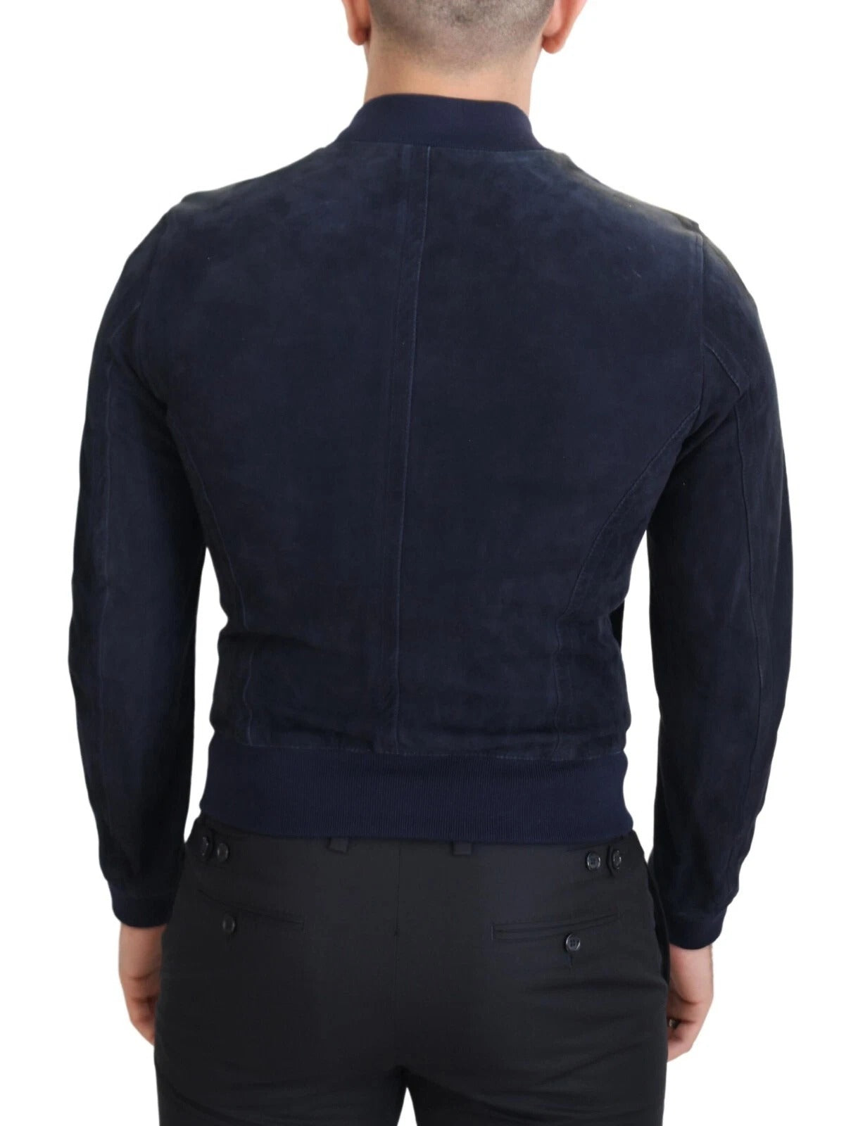 Dolce & Gabbana Dark Blue Suede Lambskin Blouson Jacket | Regal Royce