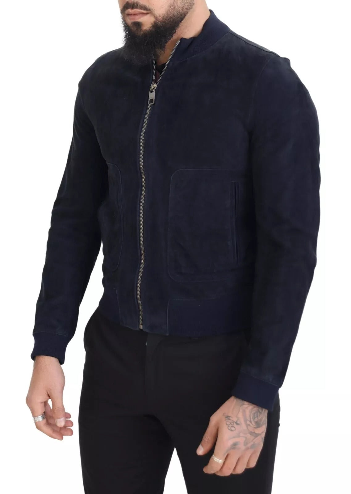 Dolce & Gabbana Dark Blue Suede Lambskin Blouson Jacket | Regal Royce