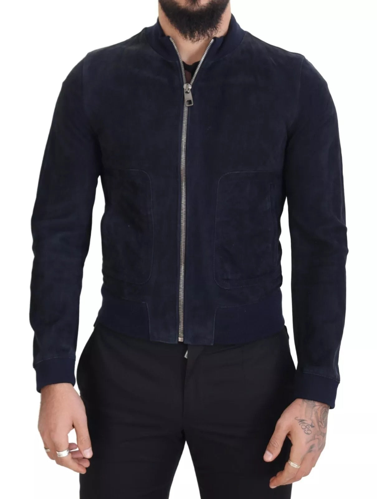 Dolce & Gabbana Dark Blue Suede Lambskin Blouson Jacket | Regal Royce