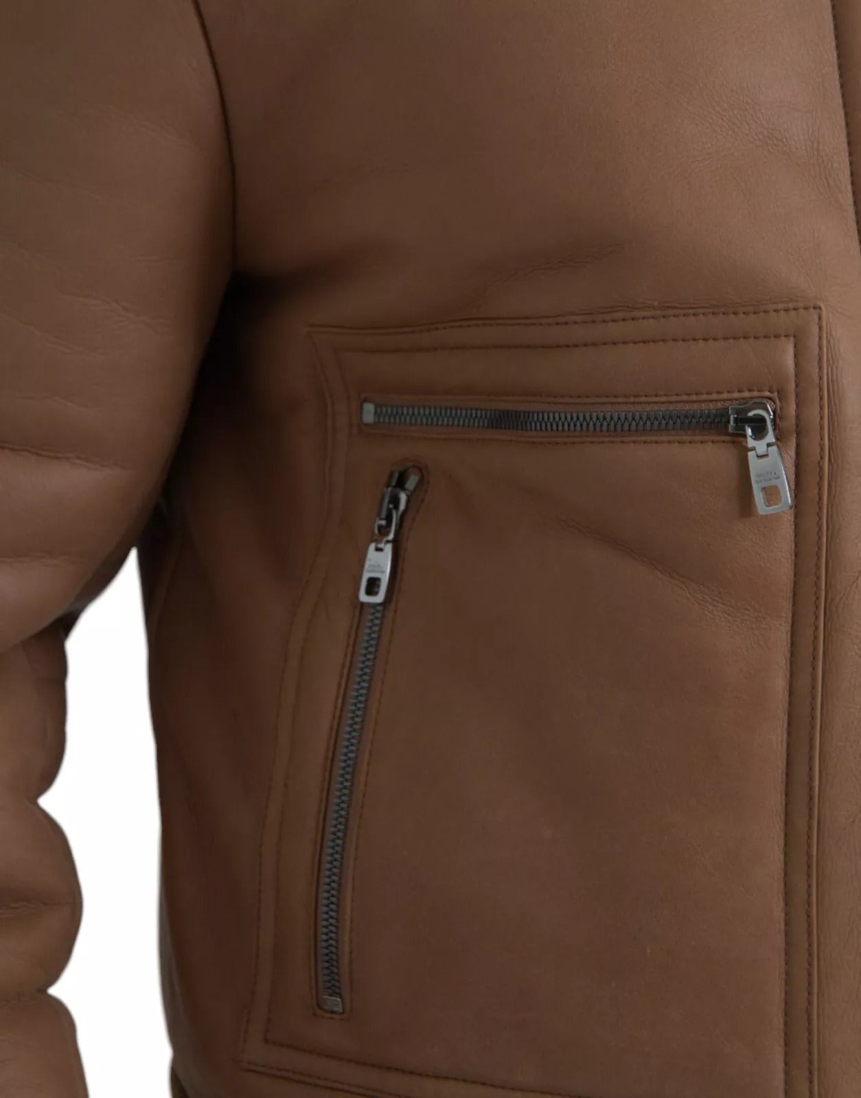 Dolce & Gabbana Brown Leather Fur Button Biker Coat Jacket | Regal Royce