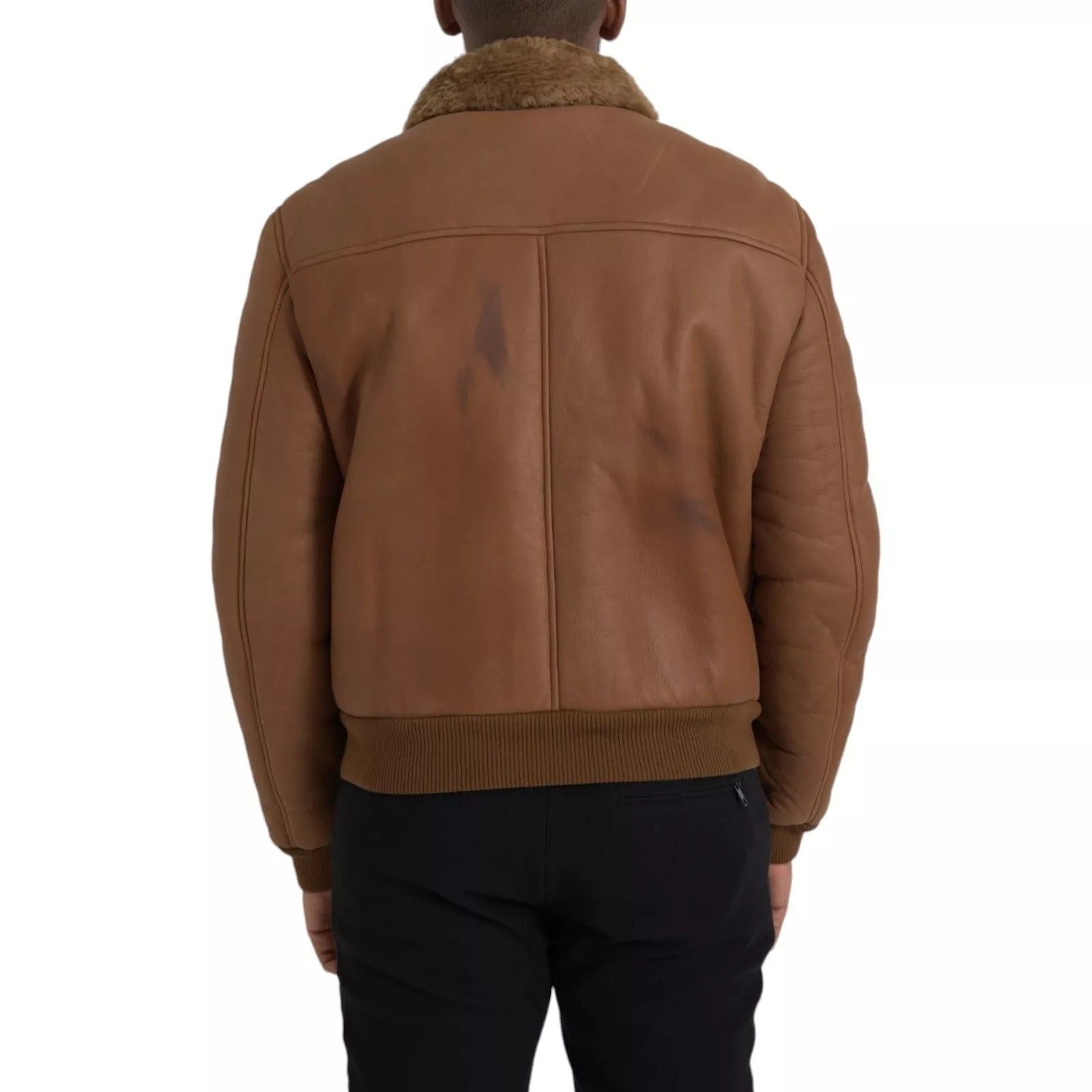 Dolce & Gabbana Brown Leather Fur Button Biker Coat Jacket | Regal Royce