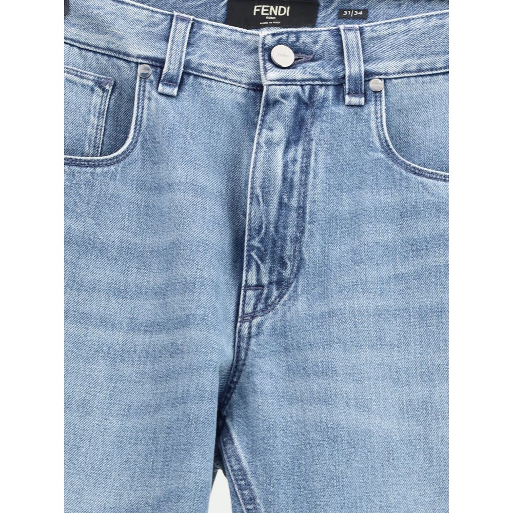 Fendi Light Blue Cotton Straight-Leg Jeans | Regal Royce