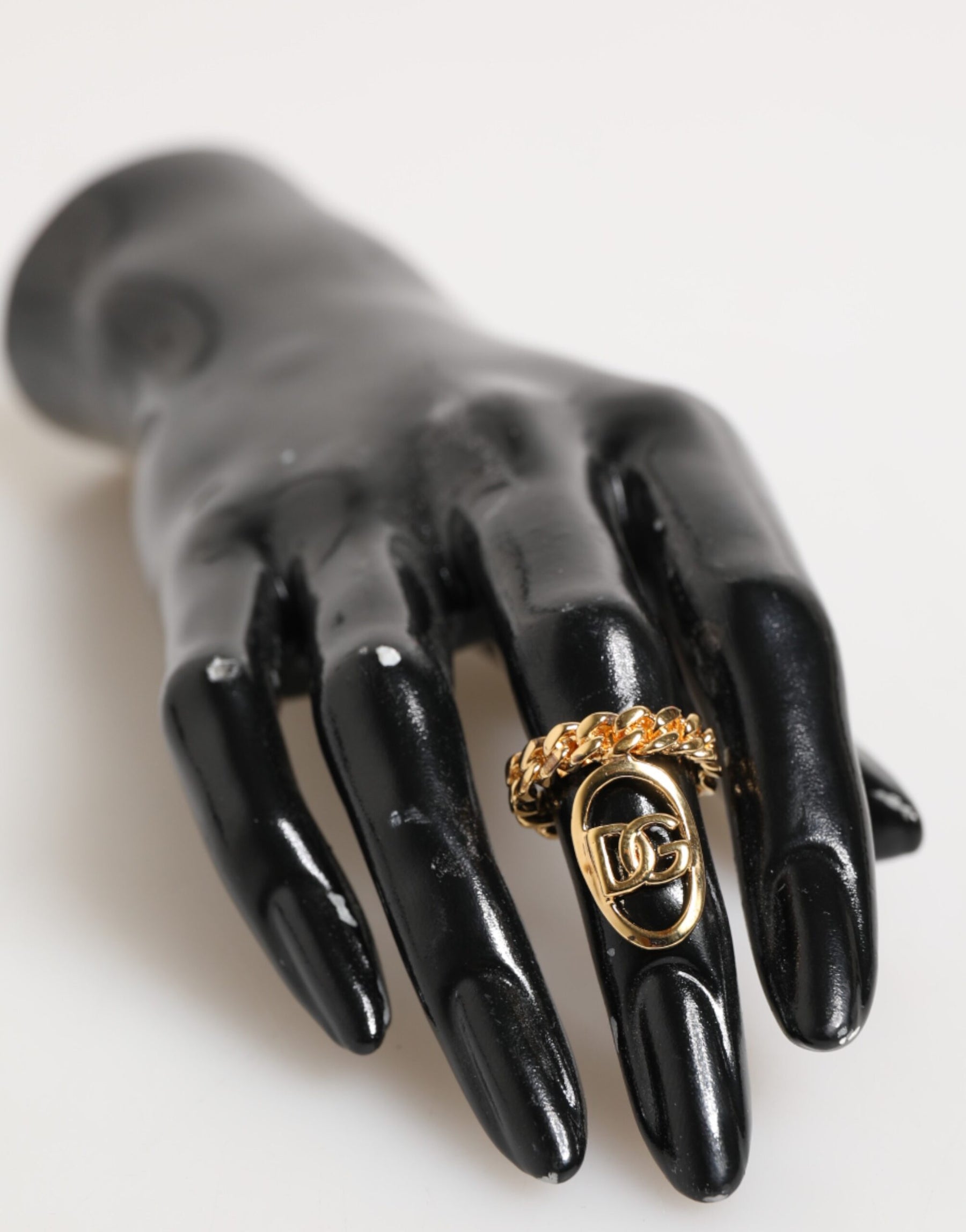 Dolce & Gabbana Gold Tone Brass Oval DG Logo Chain Adjustable Ring | Regal Royce