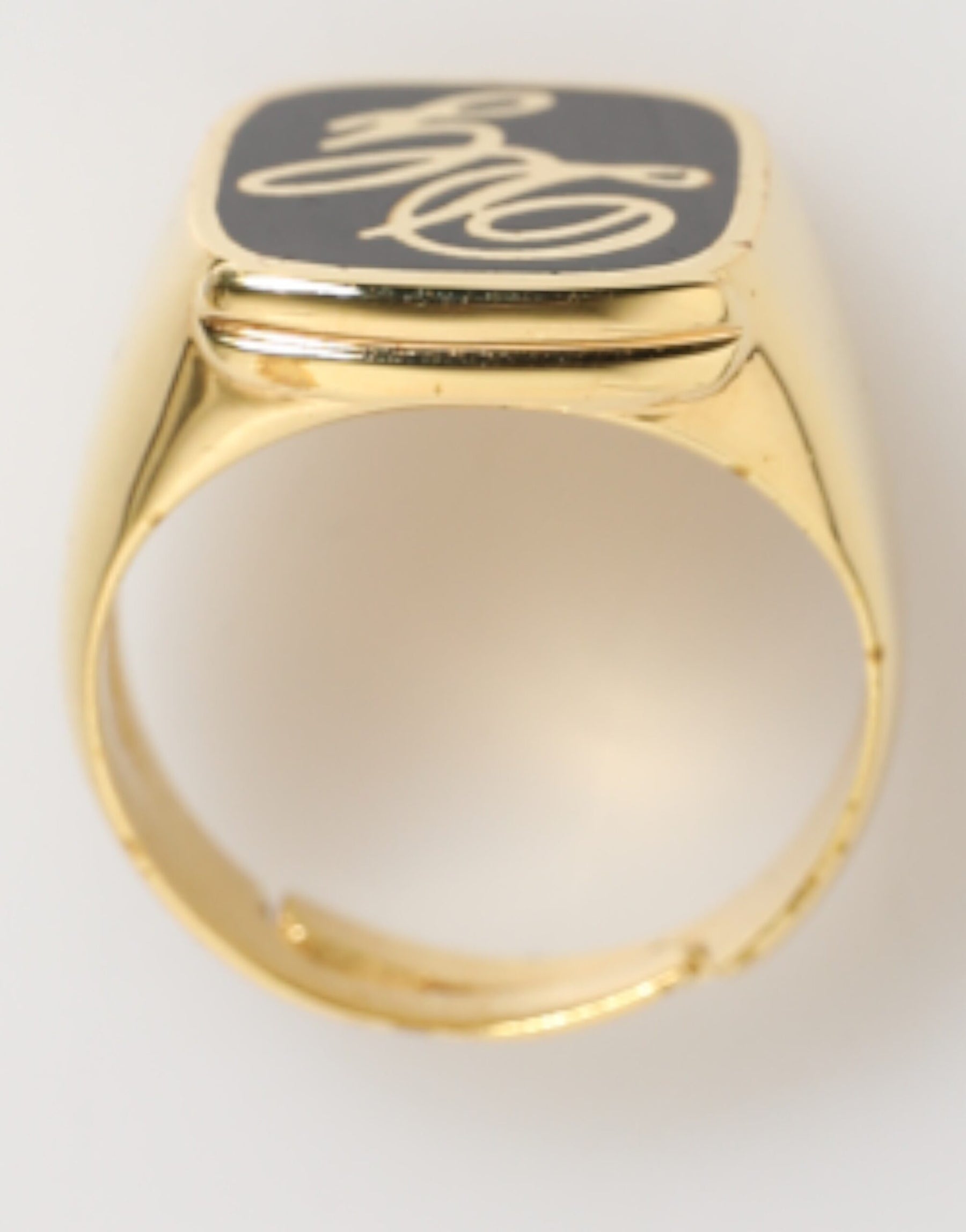 Dolce & Gabbana Gold Tone Enamel Brass Signet DG Logo Adjustable Ring | Regal Royce