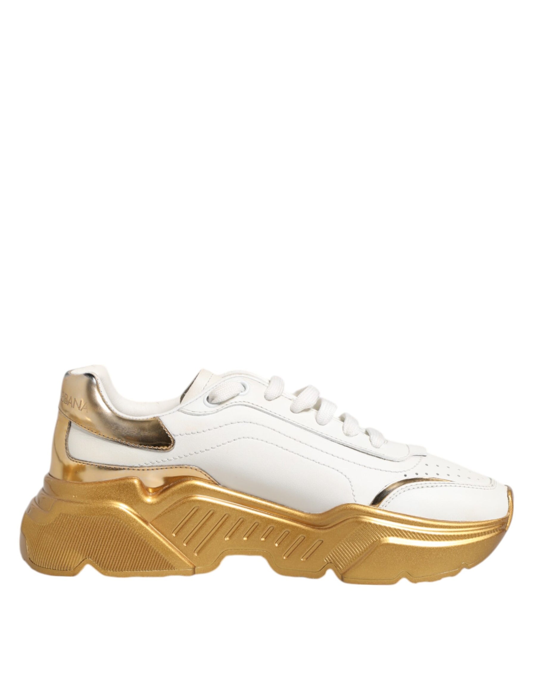 Dolce & Gabbana White Gold DAYMASTER Leather Sneakers Womens Shoes | Regal Royce