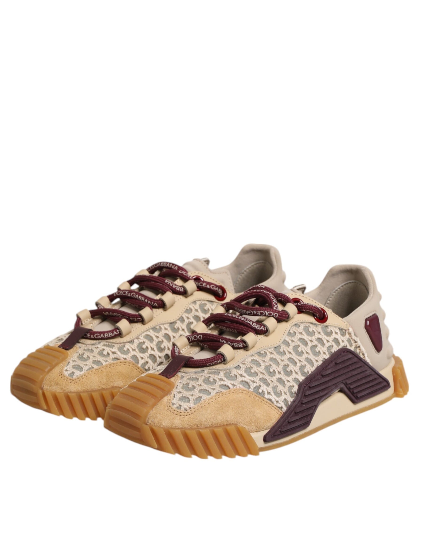 Dolce & Gabbana Beige Neoprene DG Logo NS1 Lace Sneakers Shoes | Regal Royce