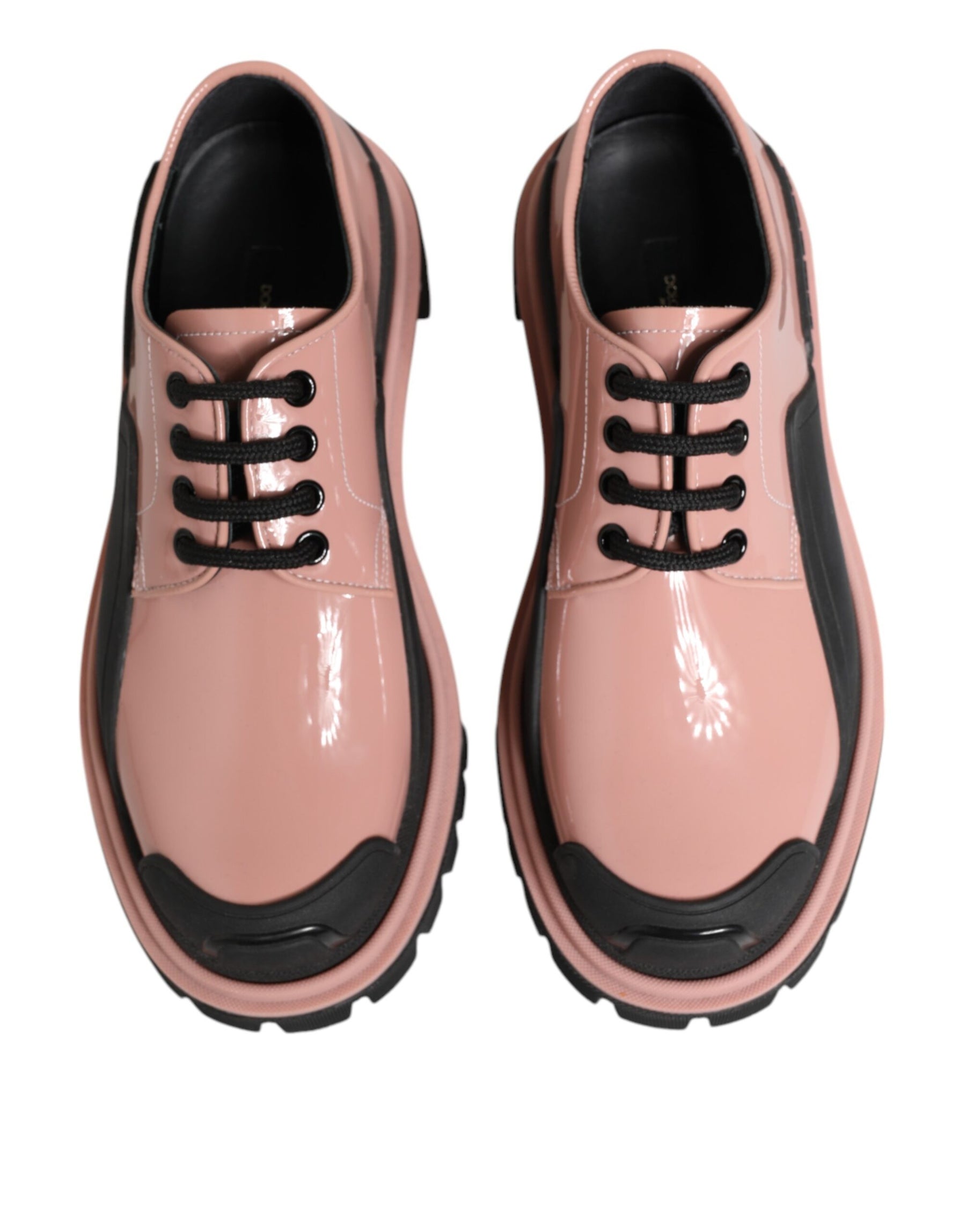 Dolce & Gabbana Light Powder Pink Black Leather Lace-Up Shoes | Regal Royce