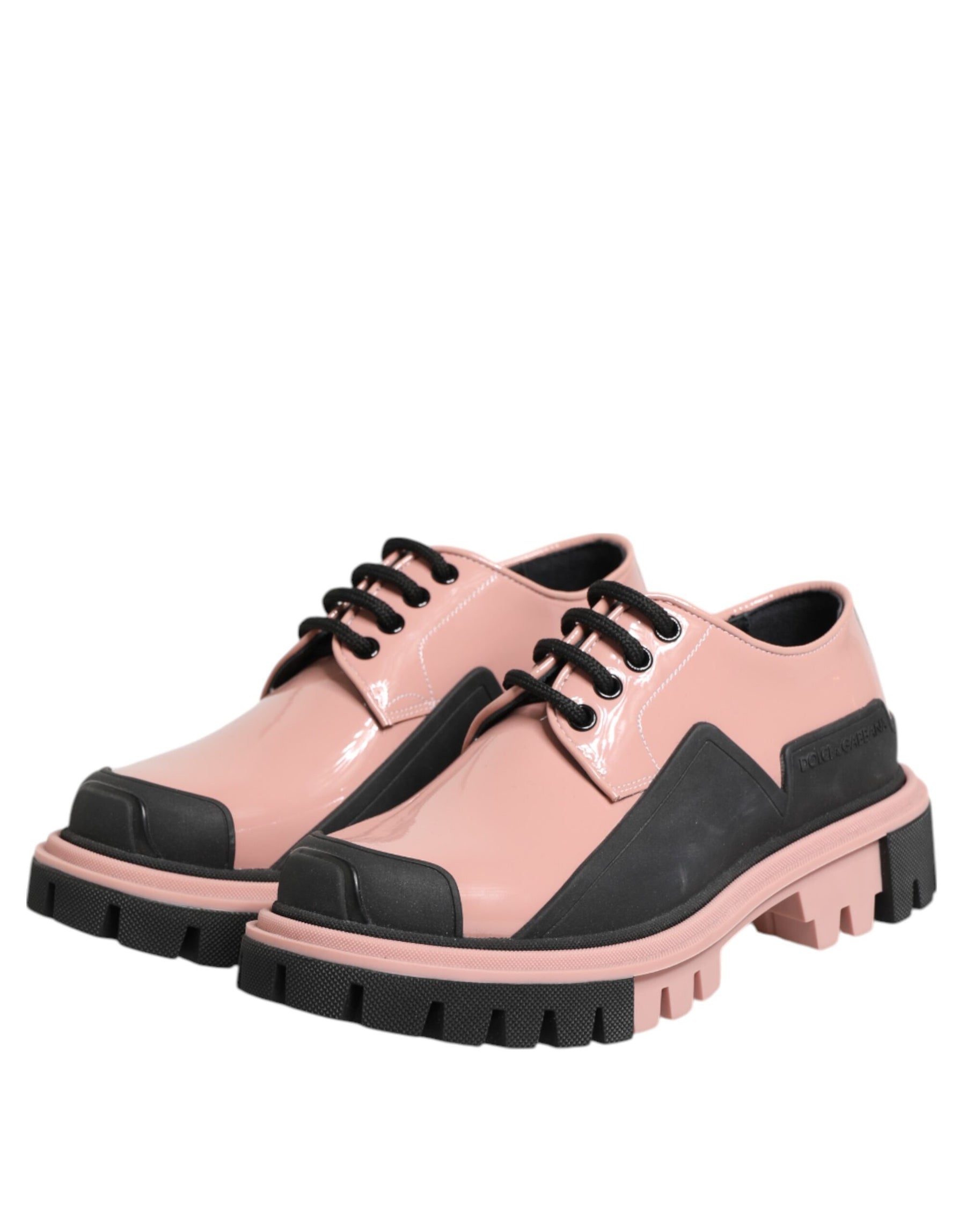 Dolce & Gabbana Light Powder Pink Black Leather Lace-Up Shoes | Regal Royce