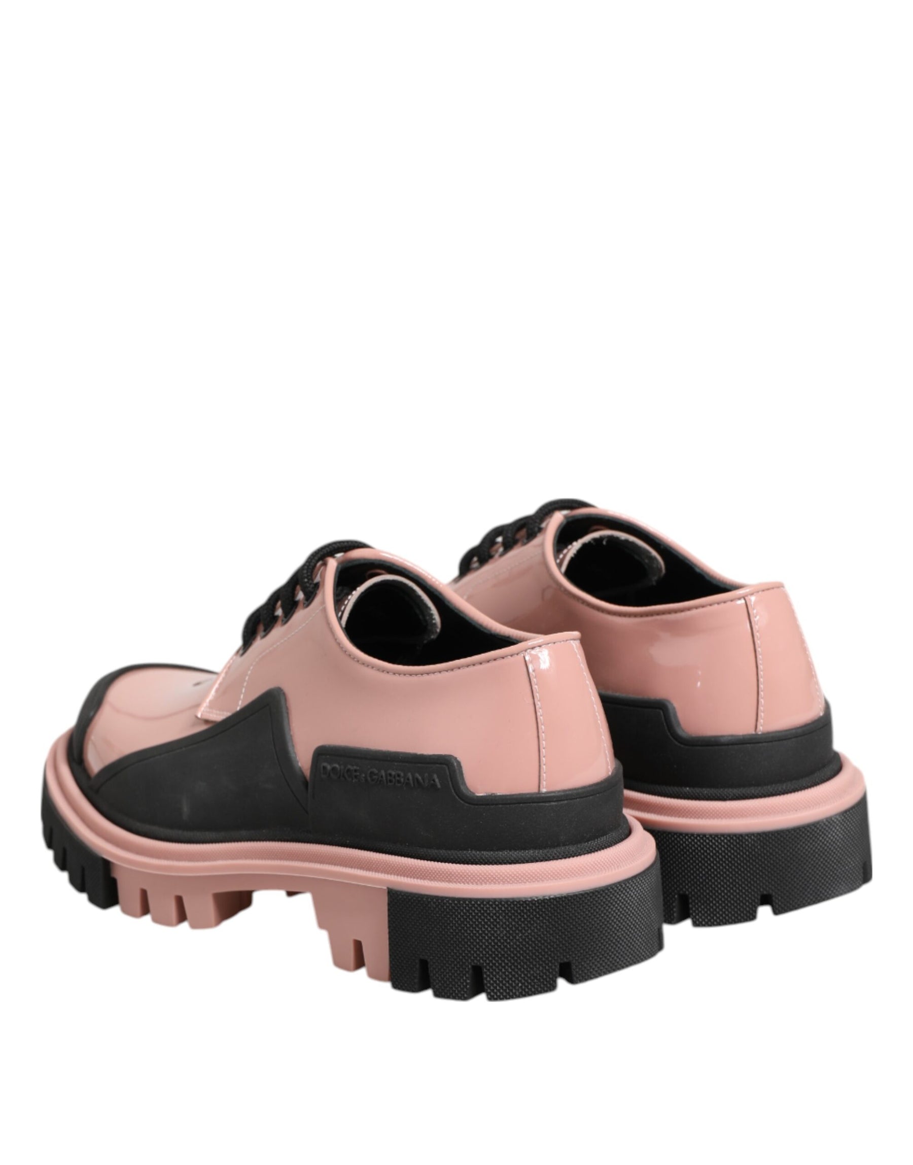 Dolce & Gabbana Light Powder Pink Black Leather Lace-Up Shoes | Regal Royce